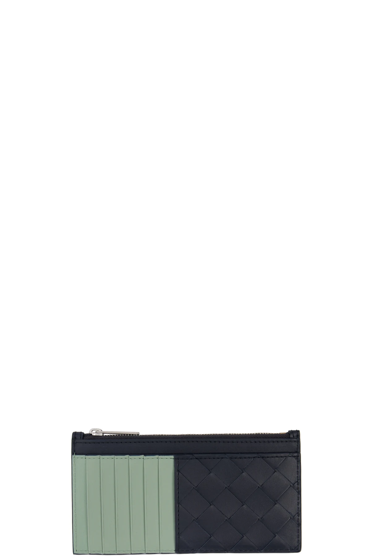 Black & Green Intrecciato Long Zippered Card Holder