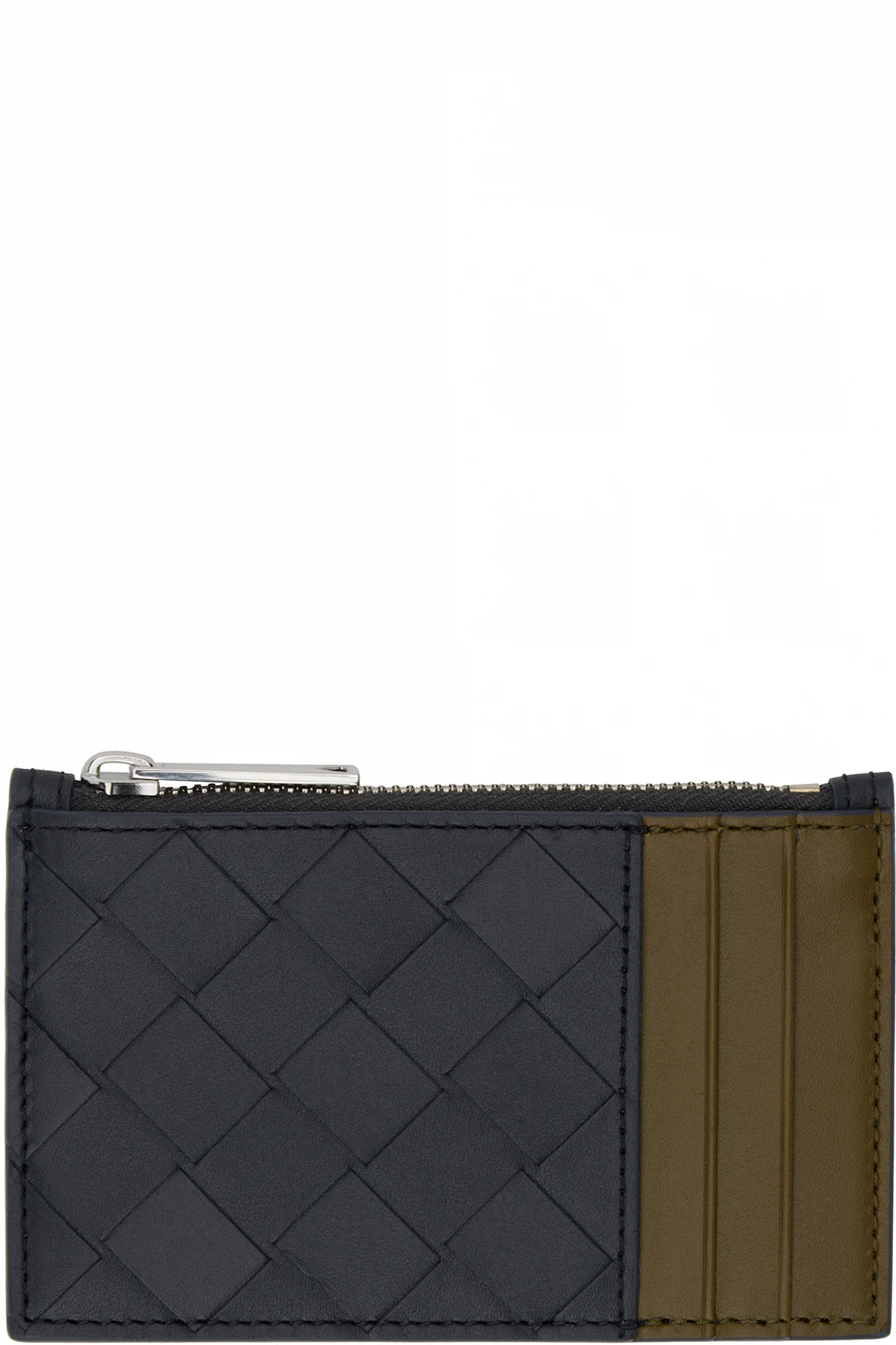 Black & Khaki Intrecciato Zippered Card Holder