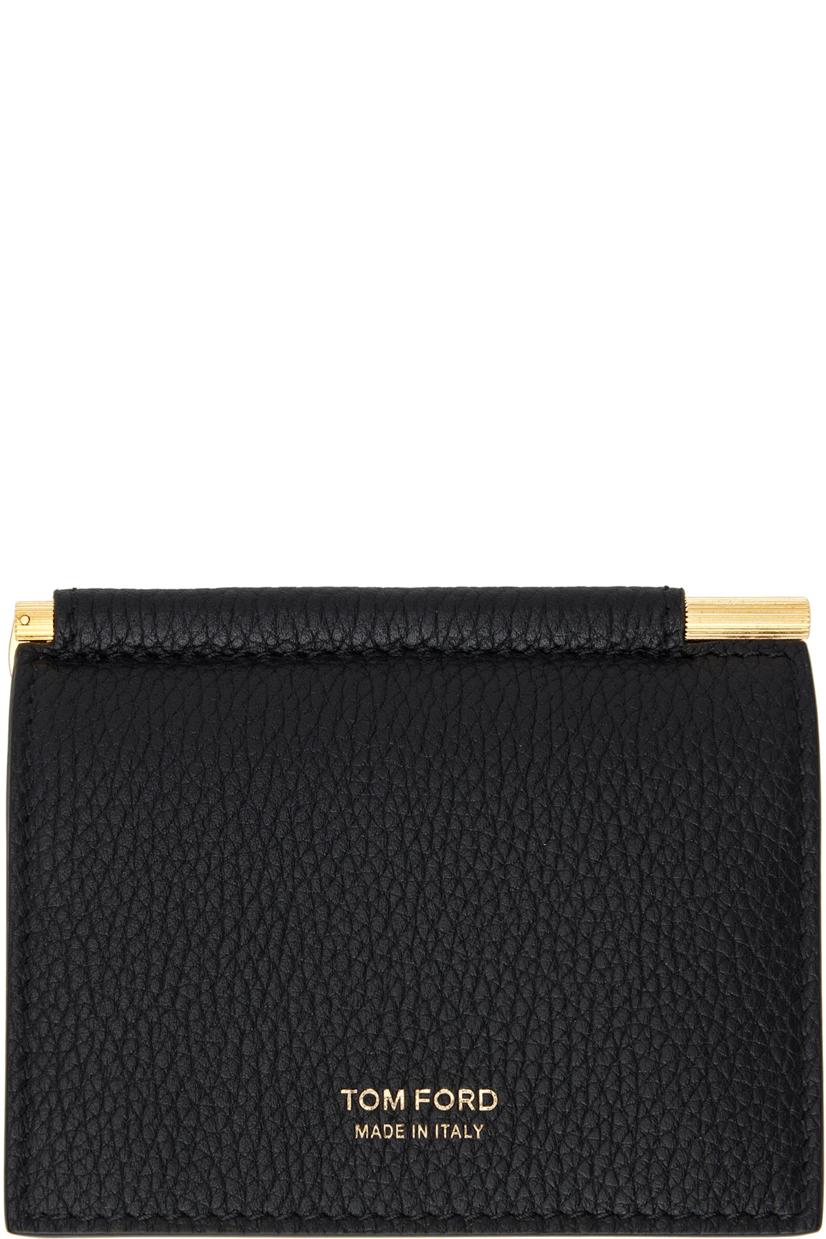 Black Small Grain Leather Money Clip Card Holder