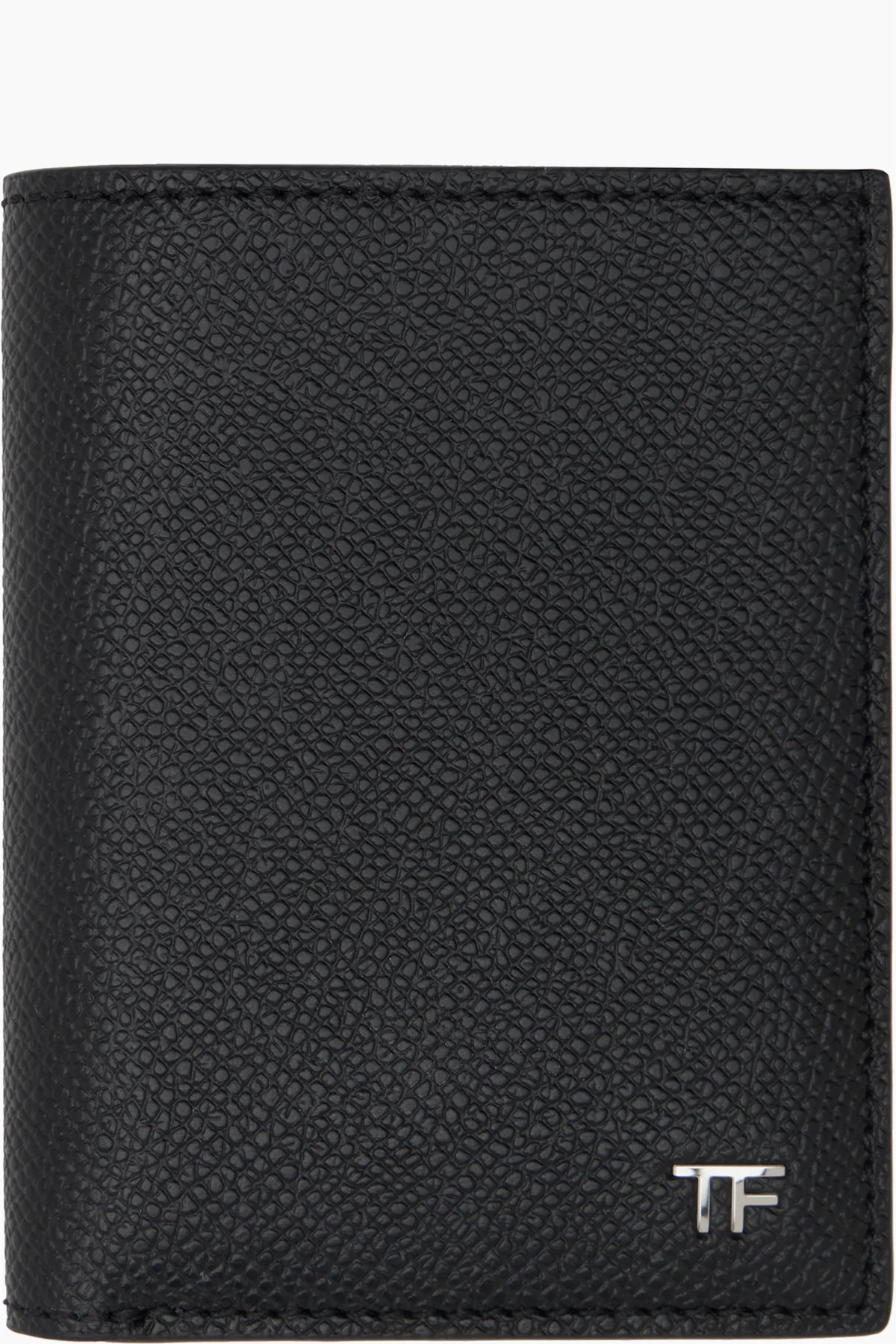 Black Small Grain Leather Folding Card Holder