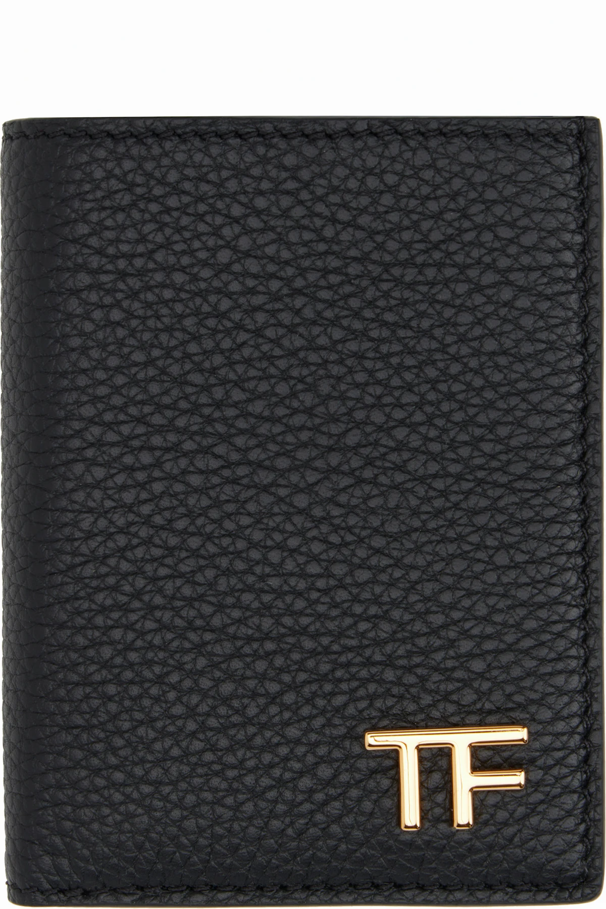 Black Grain Leather Folding Card Holder