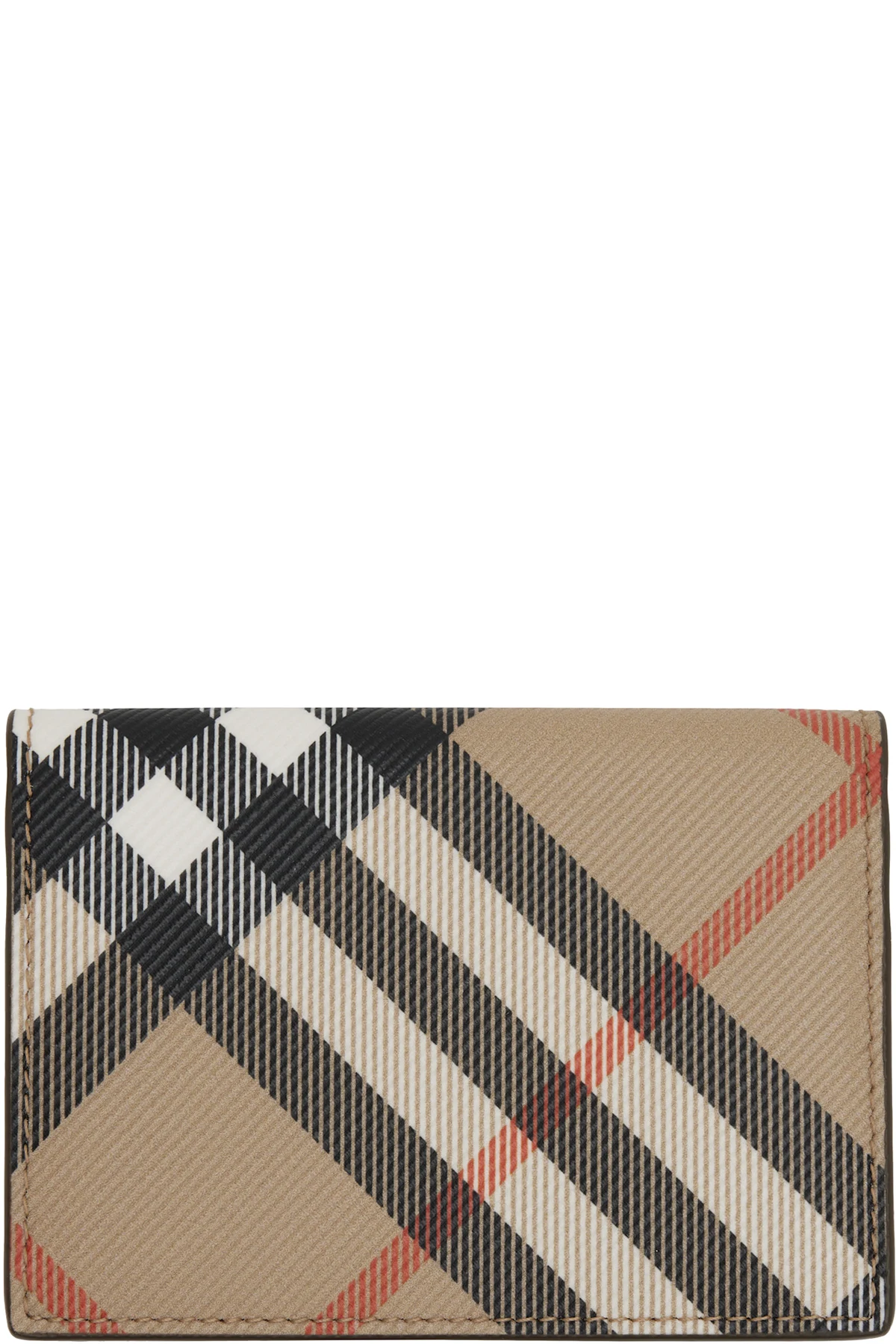 Beige Check Folding Case Card Holder