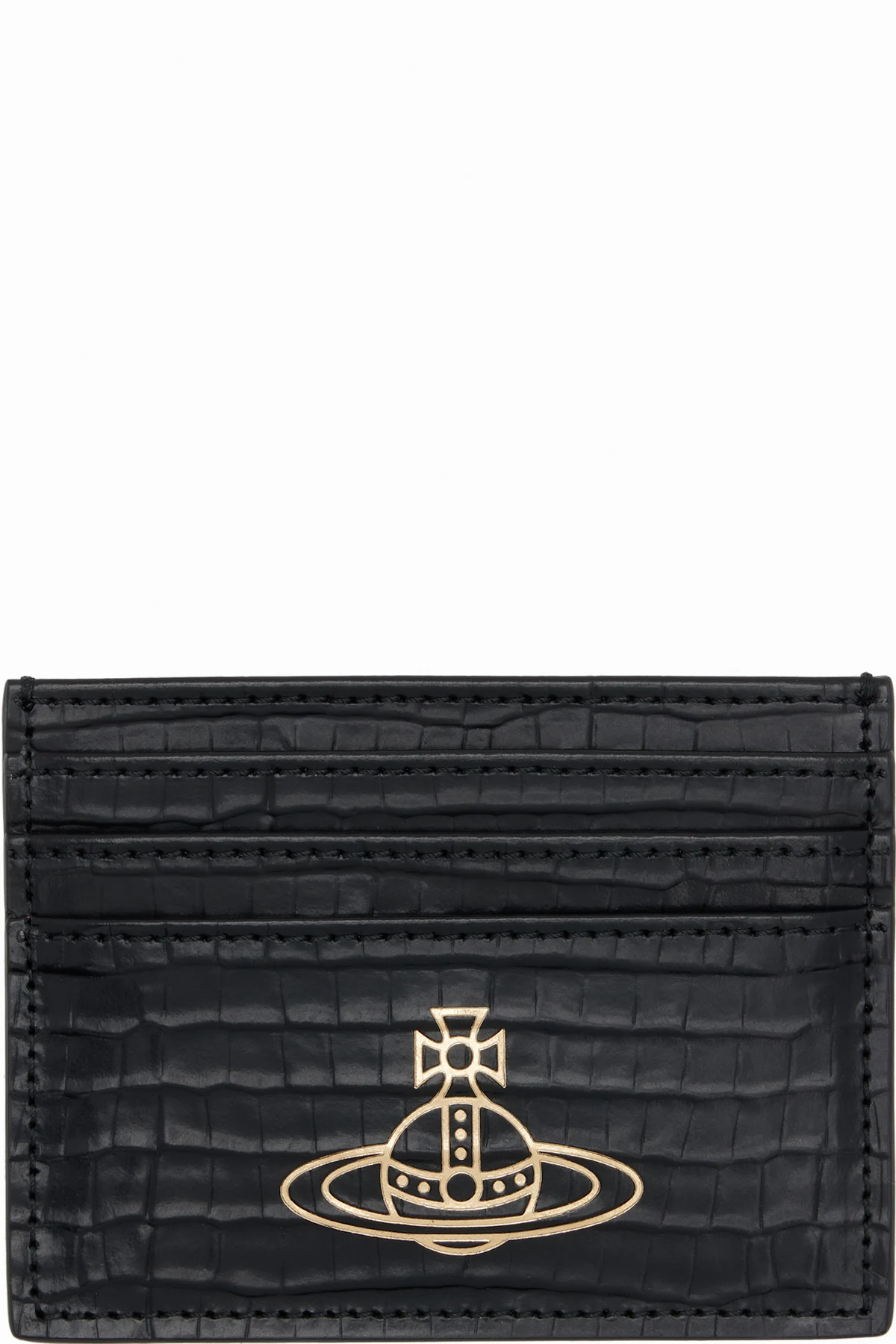 Black Flat Mini Croc Card Holder