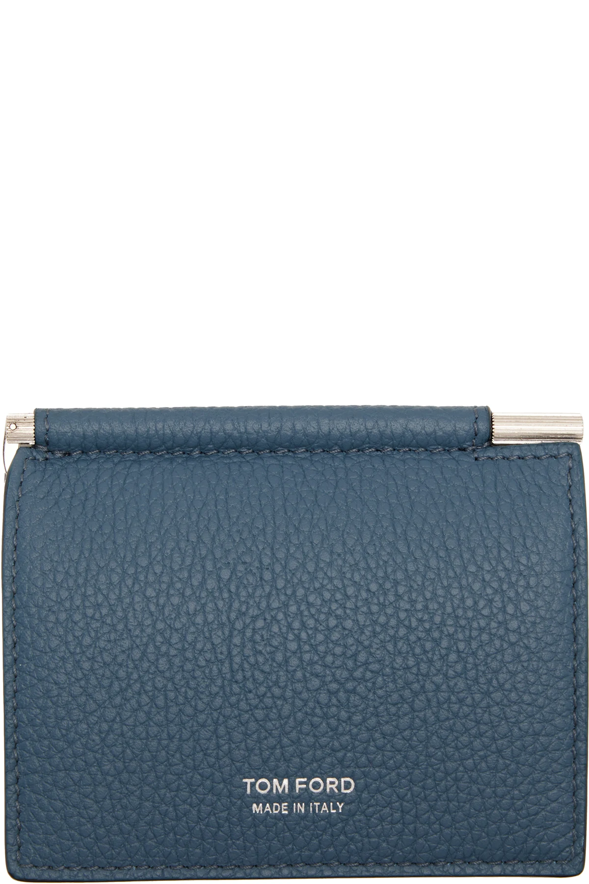 Blue Soft Grain Leather Bifold Money Clip Card Holder