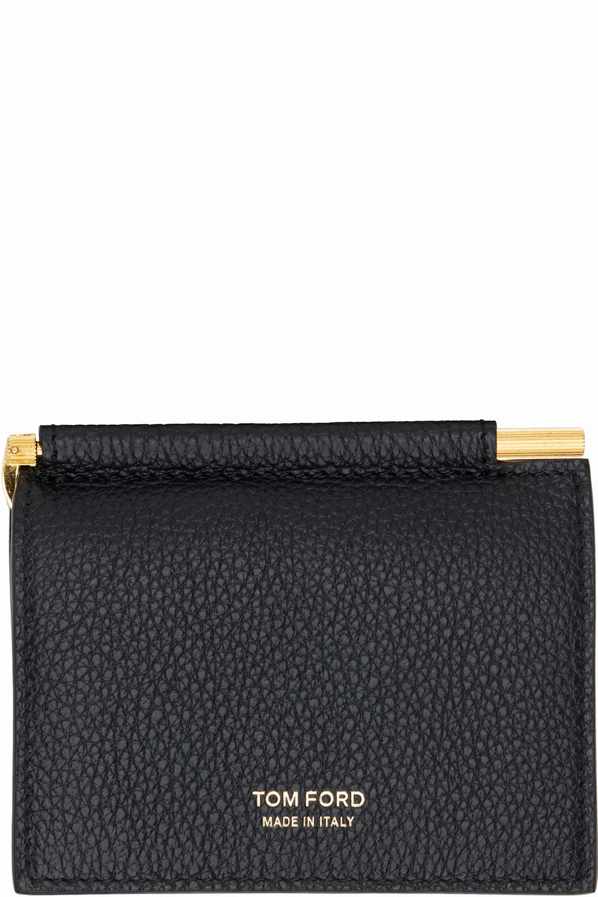 Black Soft Grain Leather Folding Money Clip Card Holder