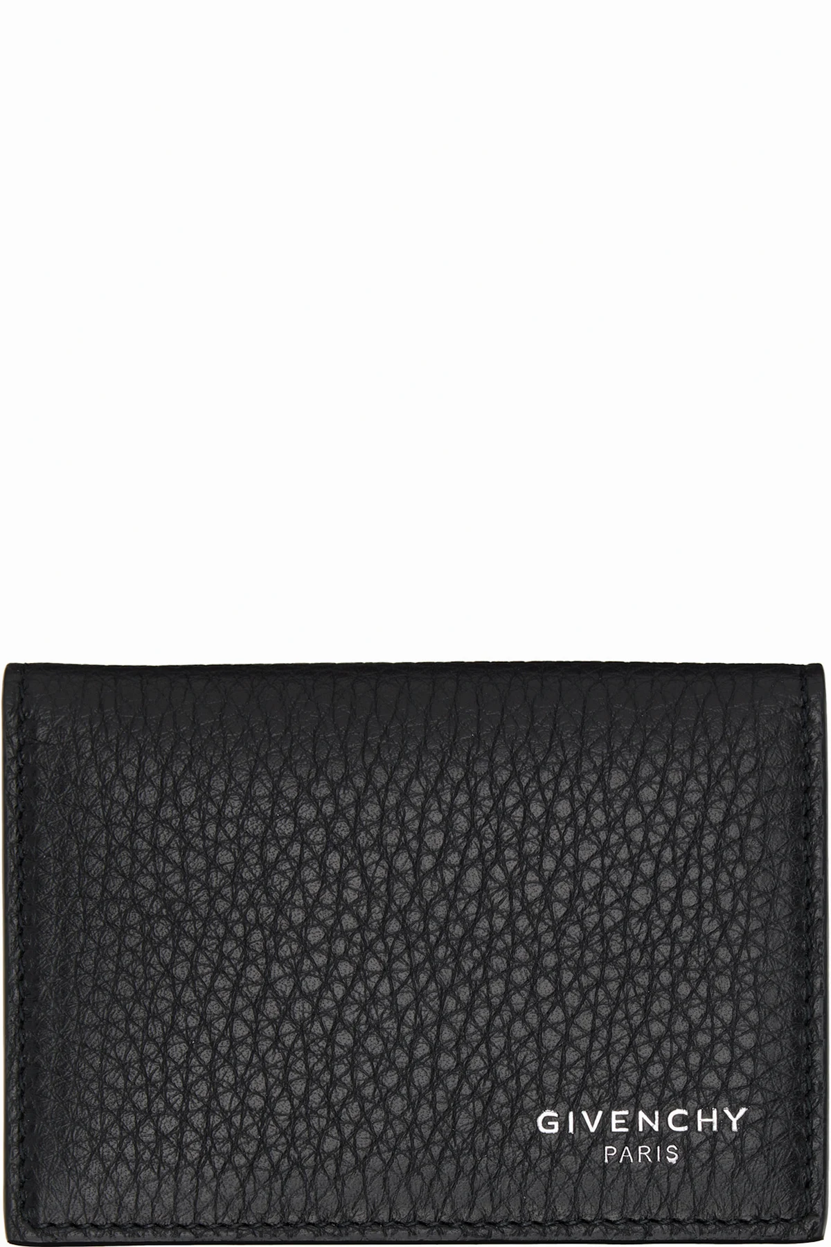 Black Flap Grained Leather Card Holder