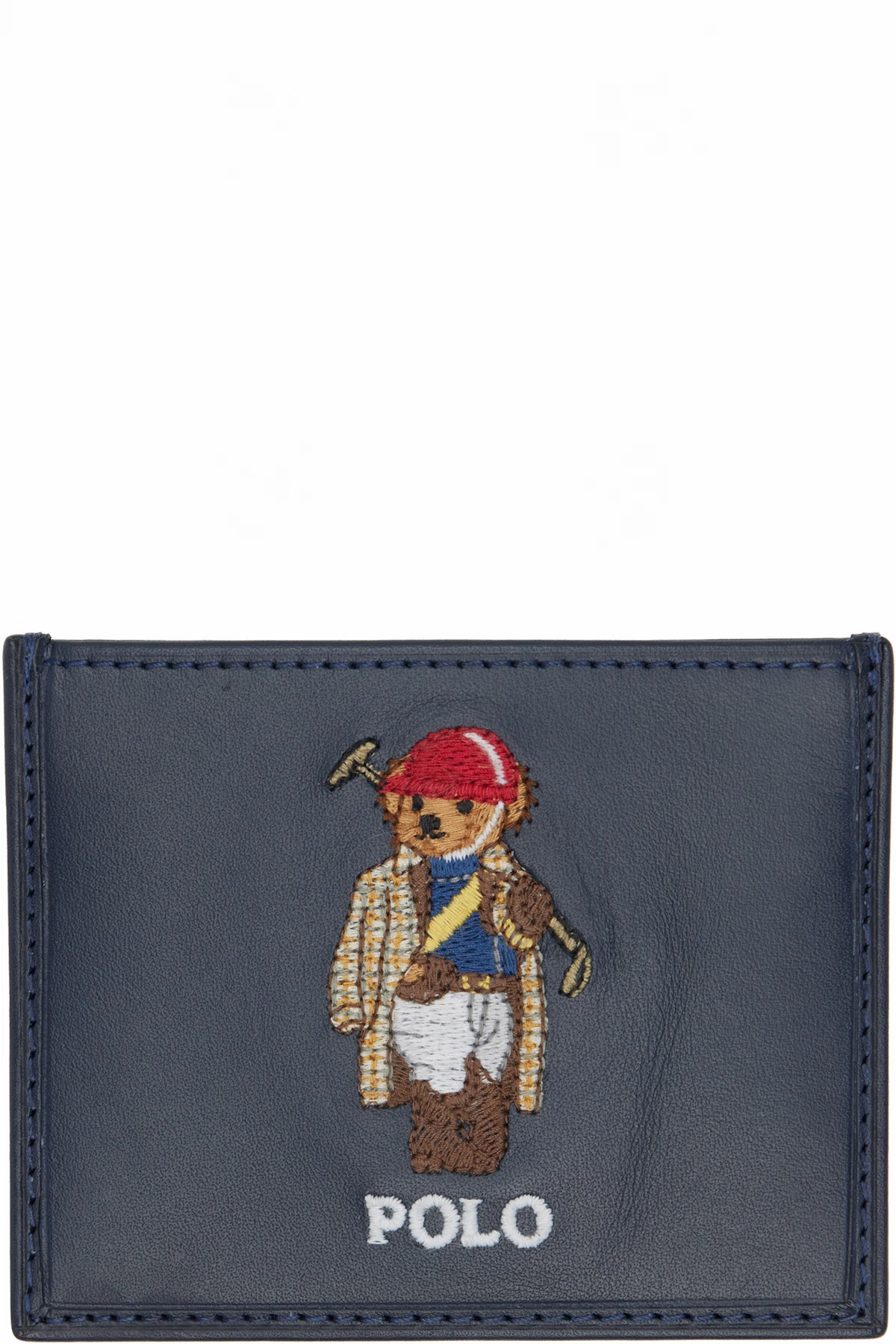 Navy Polo Bear Leather Card Holder