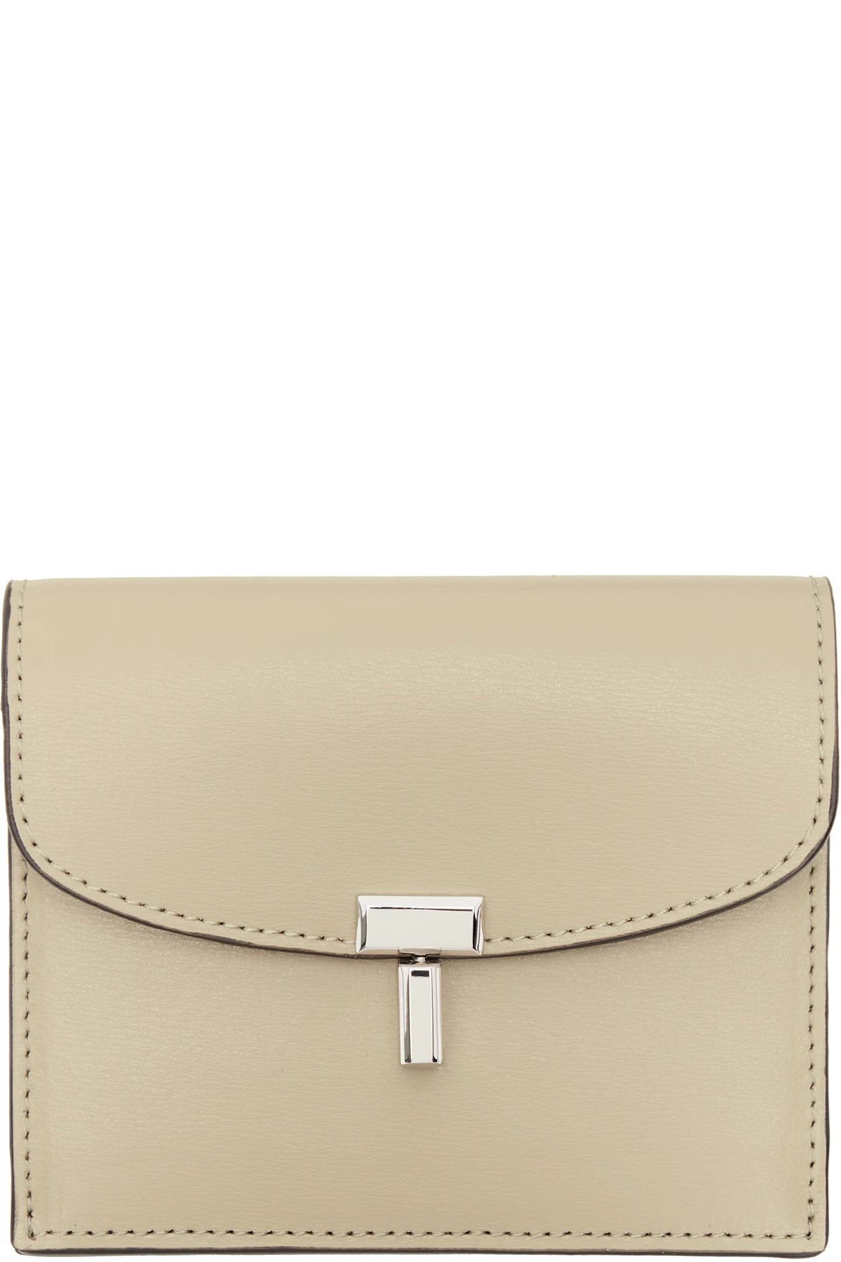 Beige T-Lock Leather Card Holder