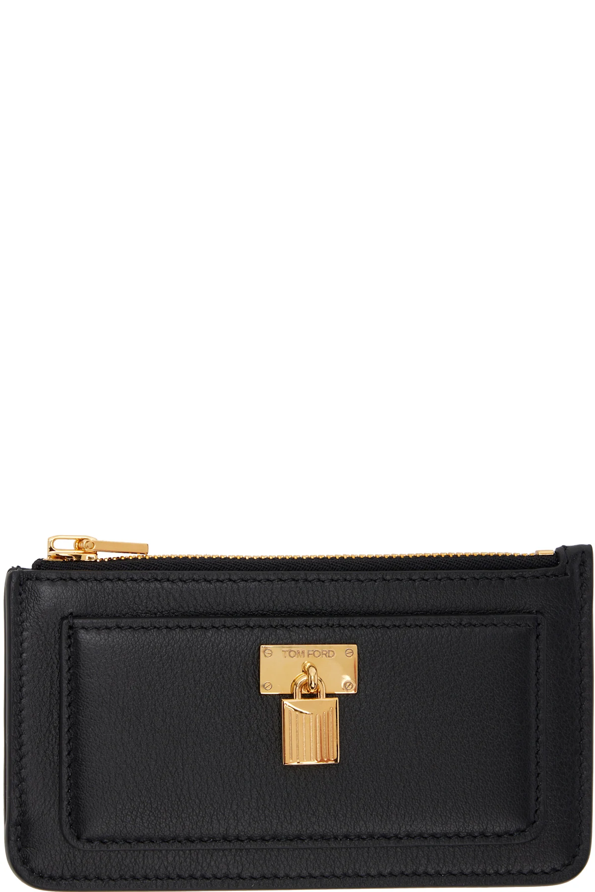 Black Grain Leather Padlock Zipped Card Holder