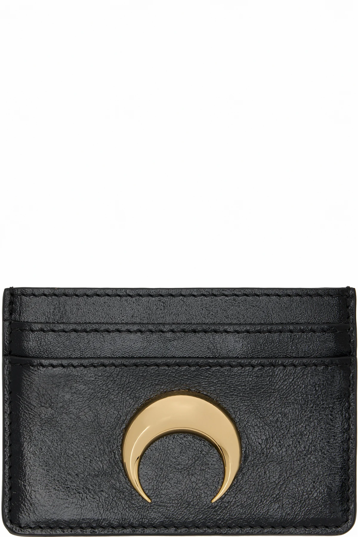 Black Smooth Leather Moon Charm Card Holder