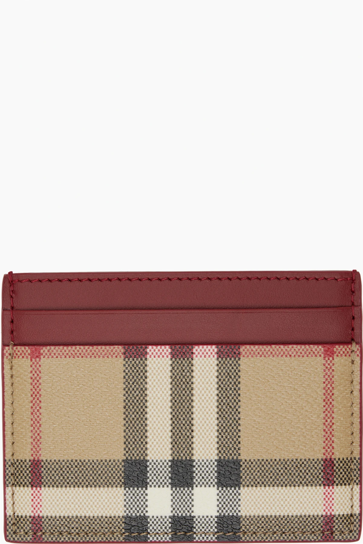 Beige & Burgundy Check Card Holder