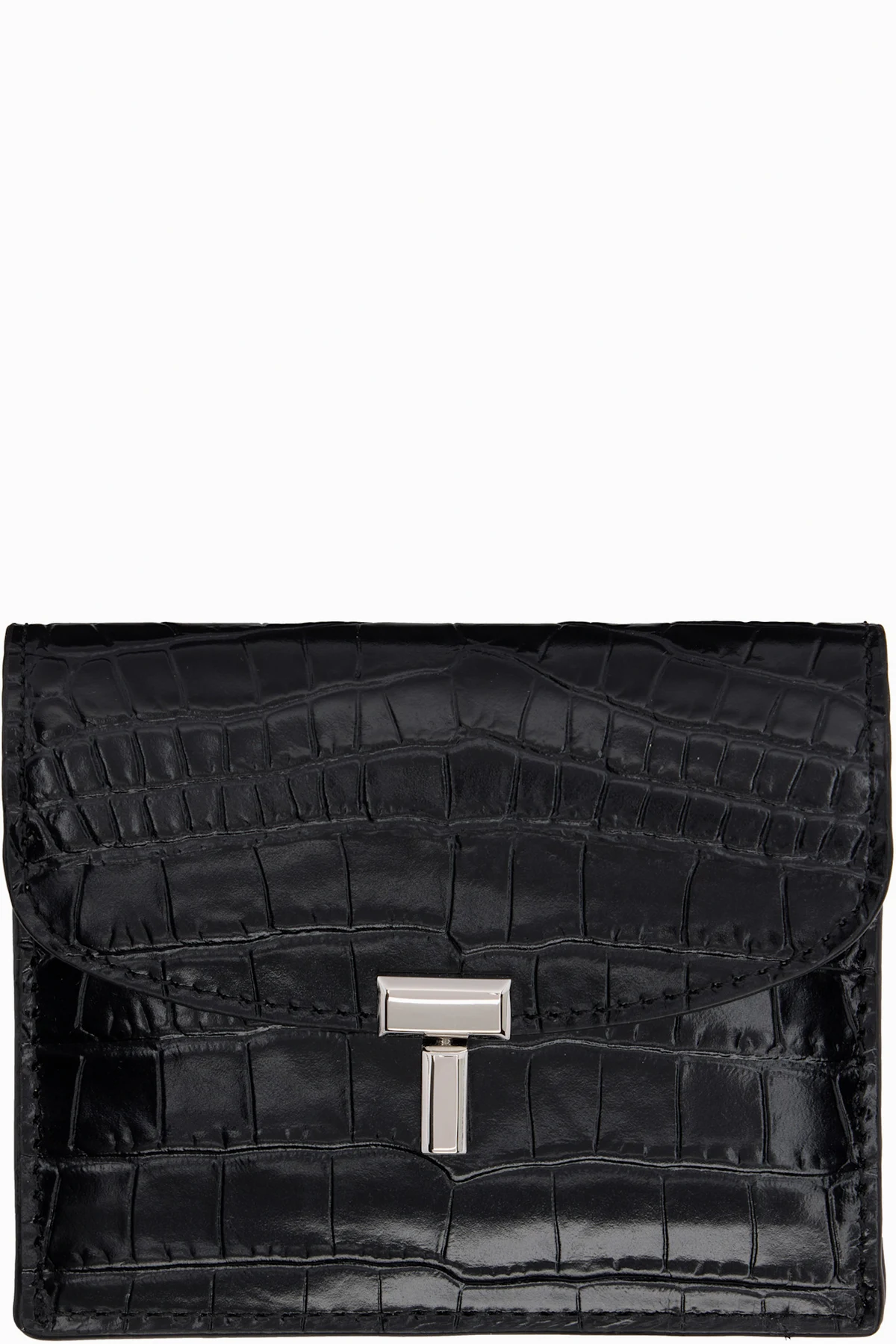 Black T-Lock Croco-Embossed Card Holder