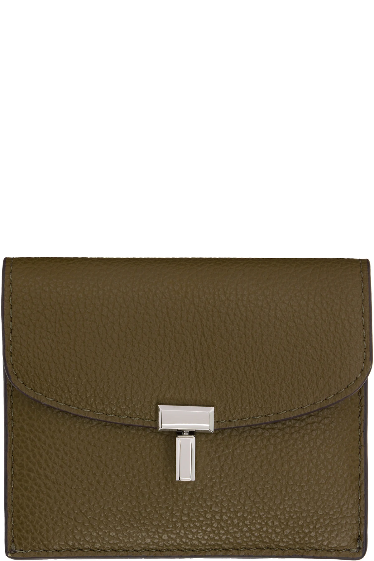 Taupe T-Lock Grained-Leather Card Holder