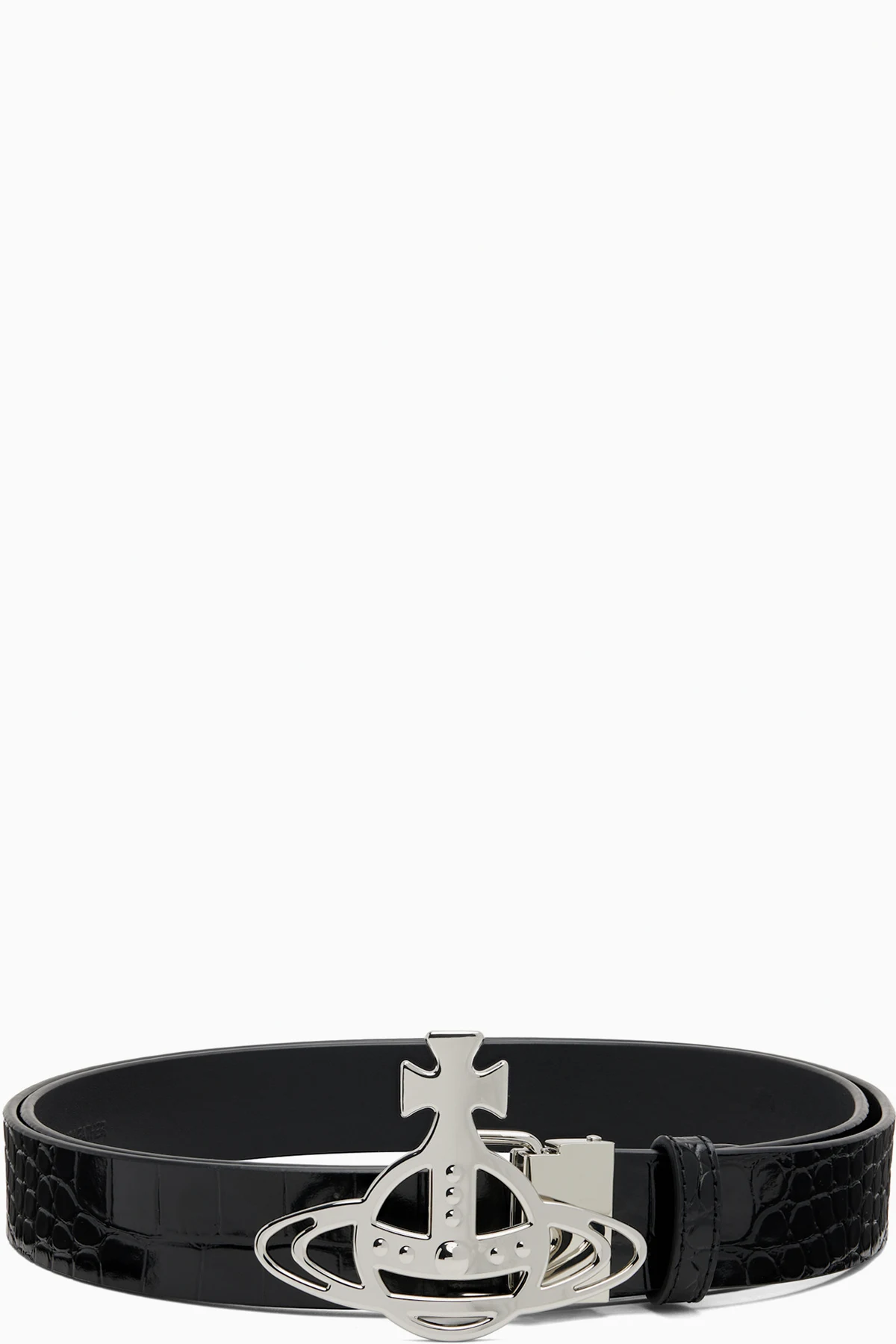 Black Croc Leather Line Orb Buckle Belt