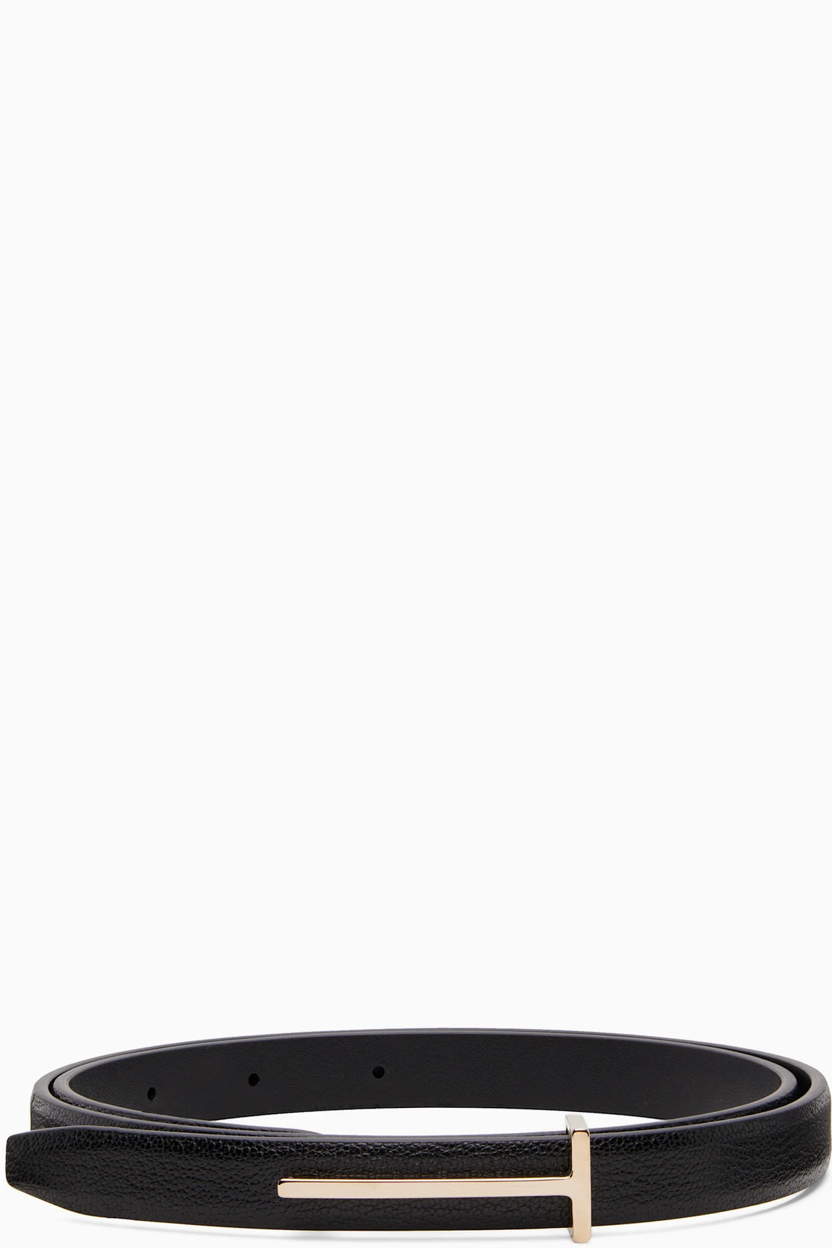 Black Supple Grain Leather Slim T Belt