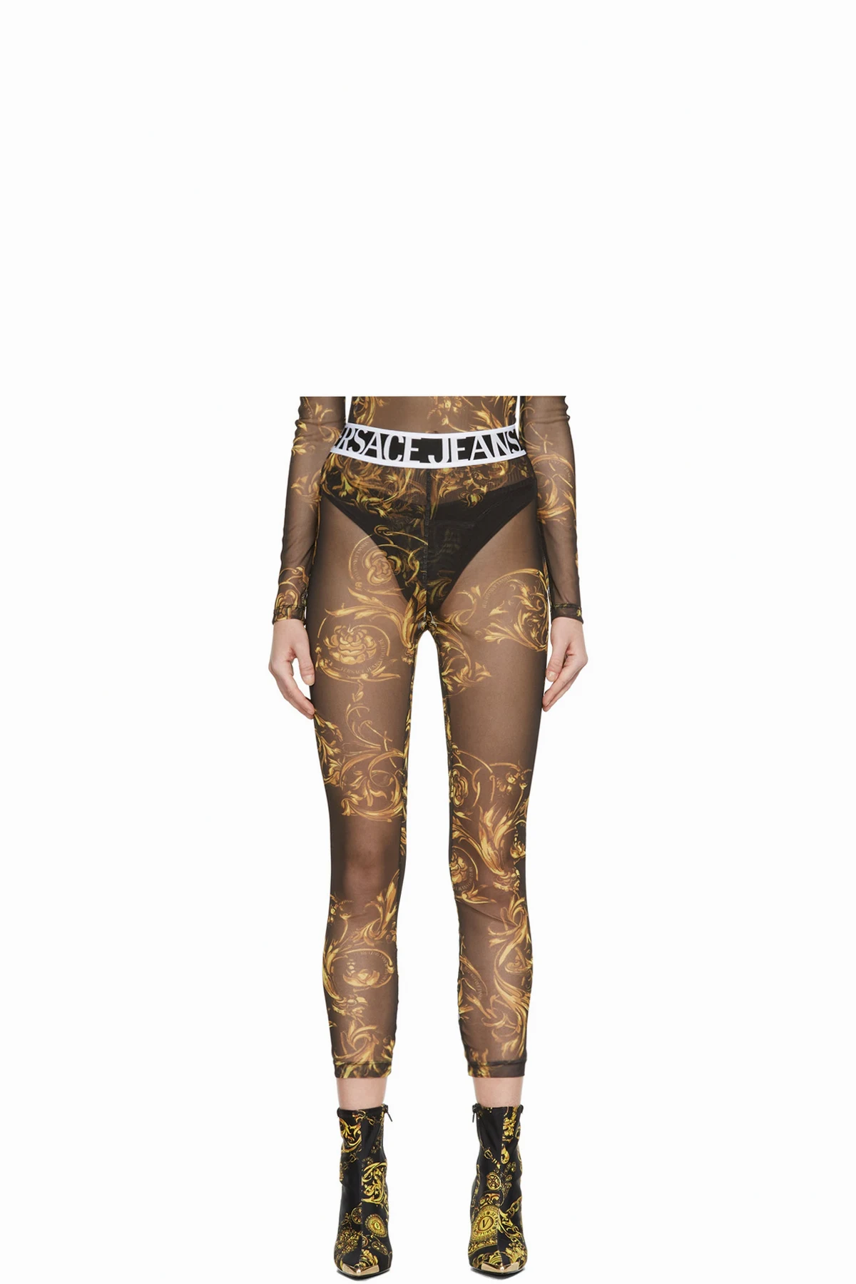 Black Printed Footless Tights