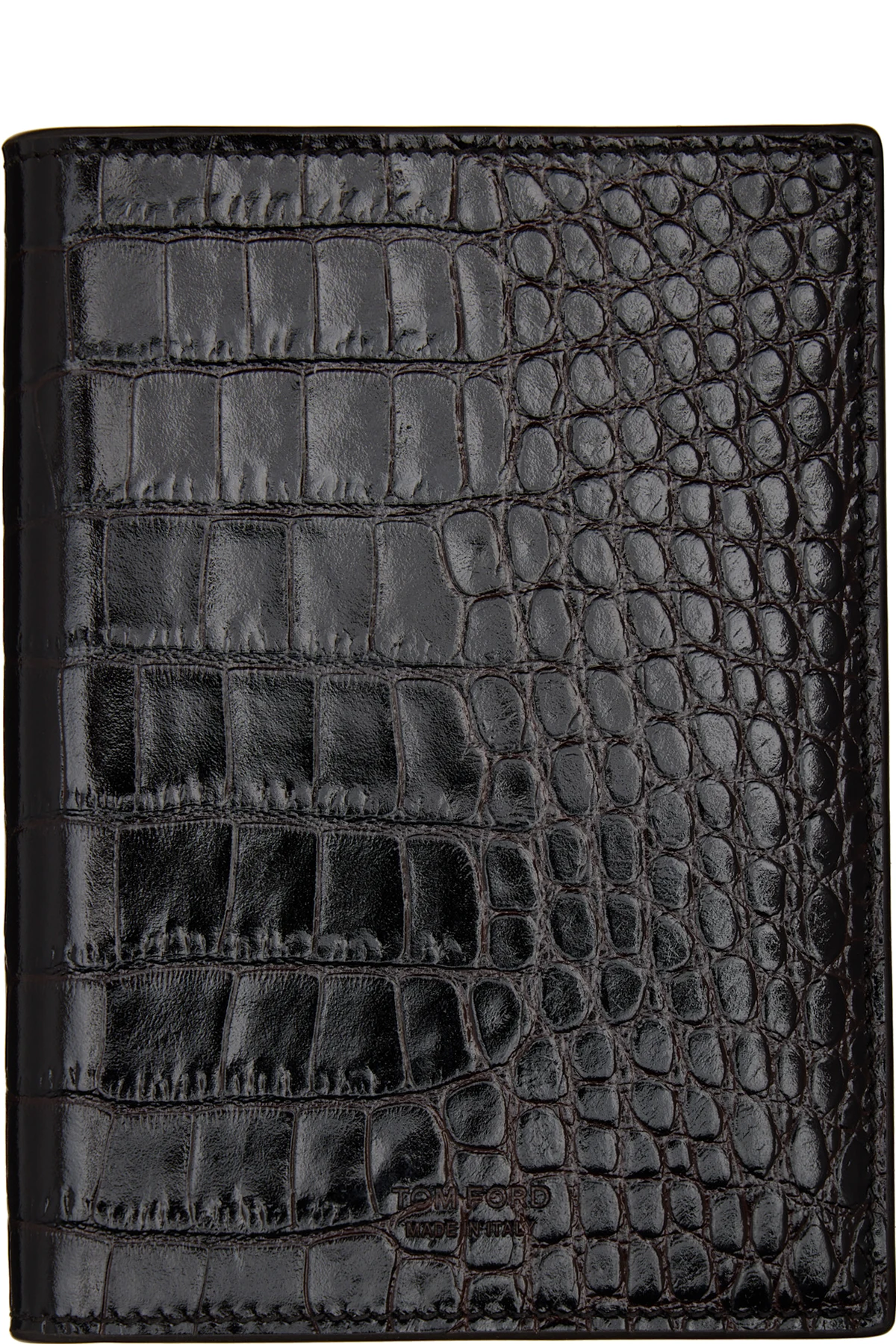 Brown Shiny Printed Croc T Line Passport Holder