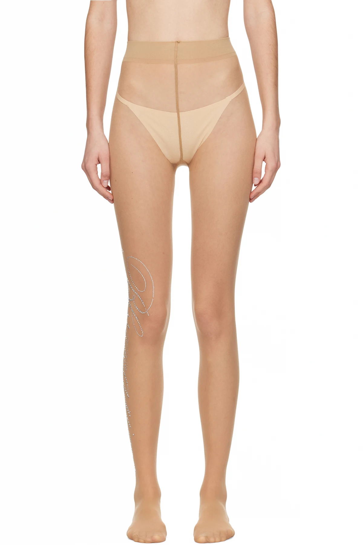 Beige Rhinestone Tights