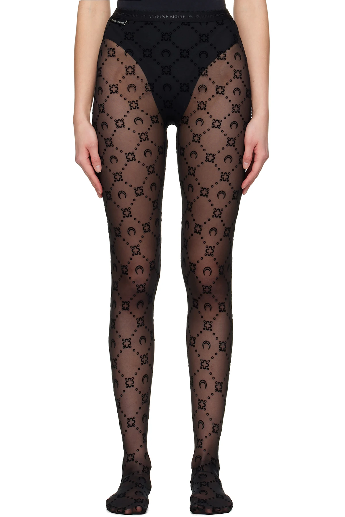 Black Moonogram Mesh Flock Tights