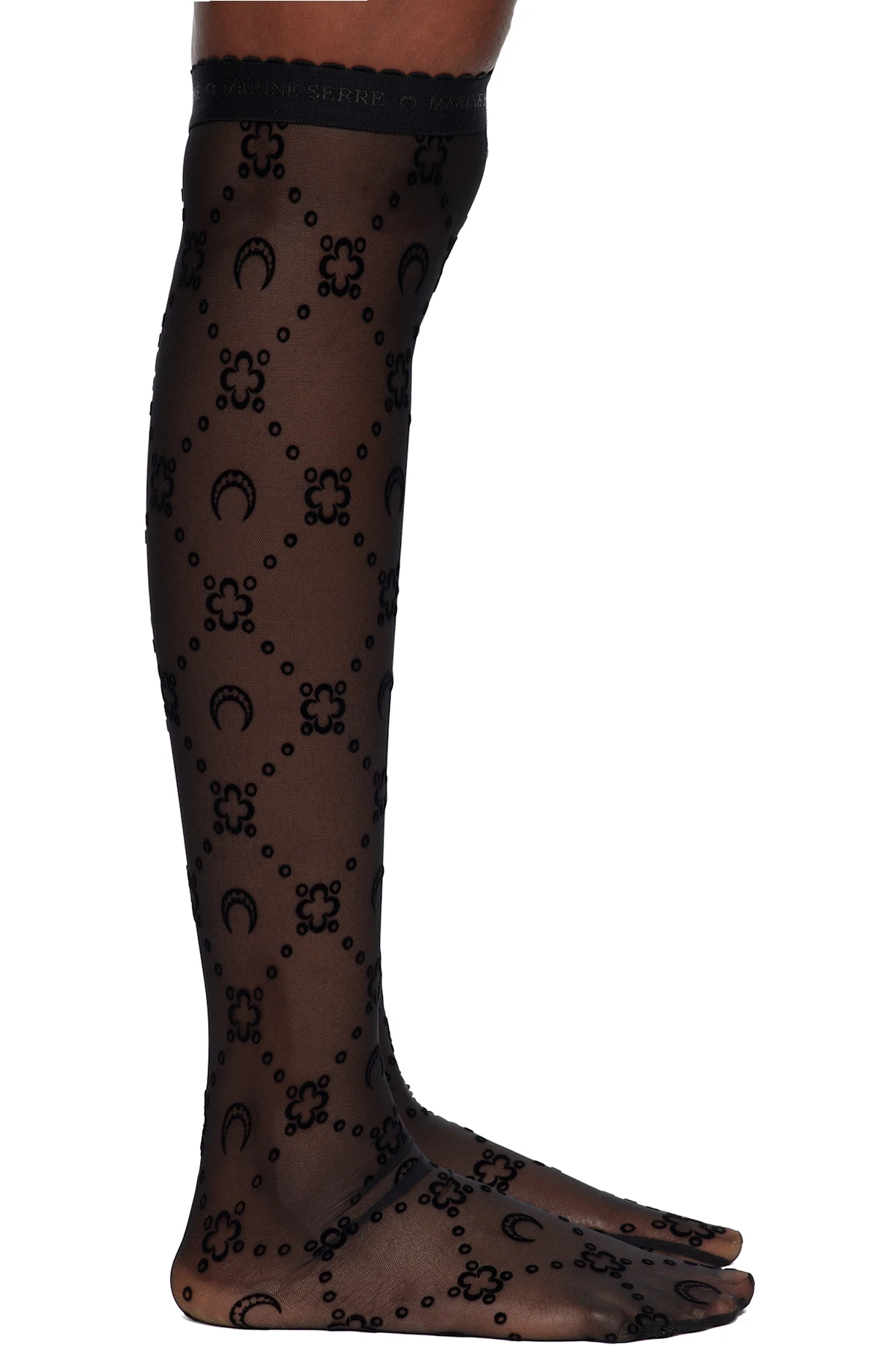 Black Moonogram Mesh Flock Long Socks