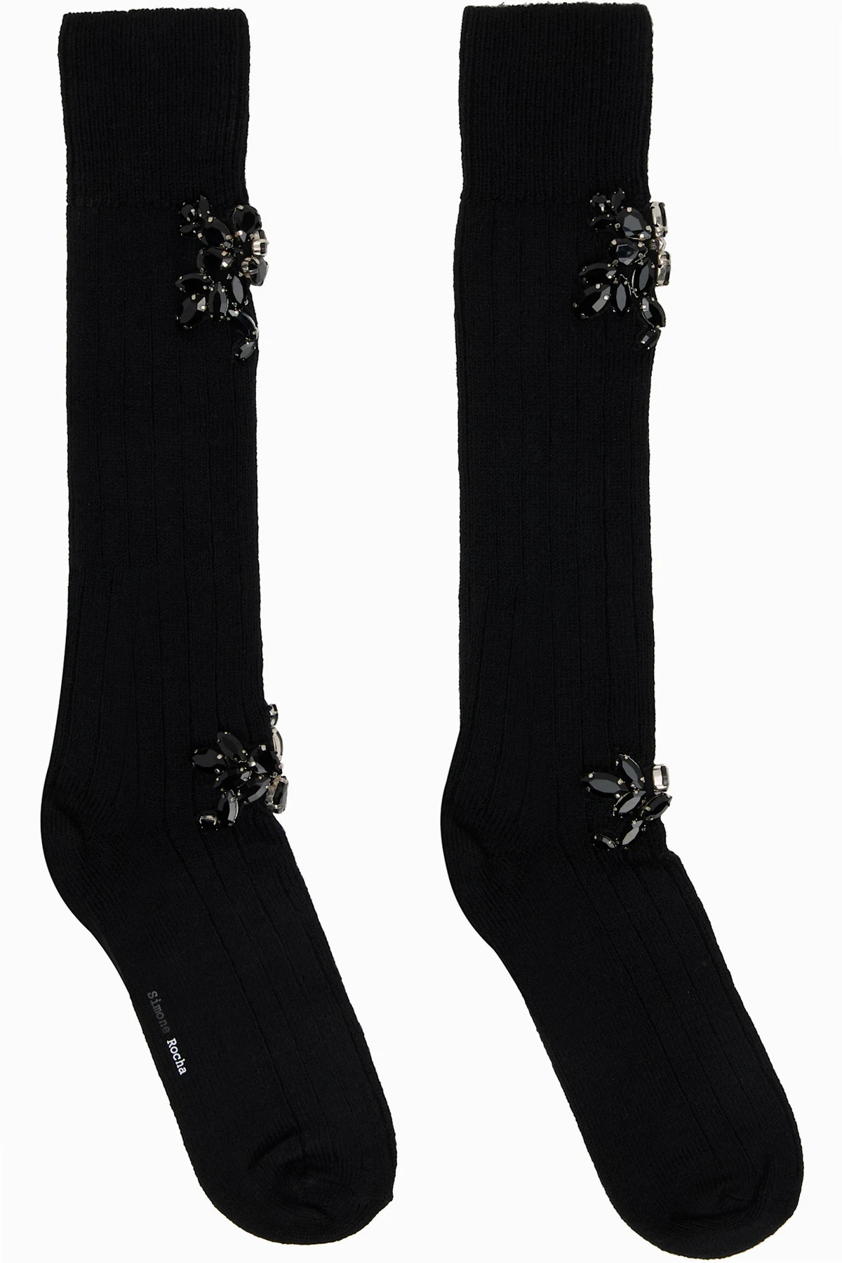 Black Embellished Rose Knee Socks