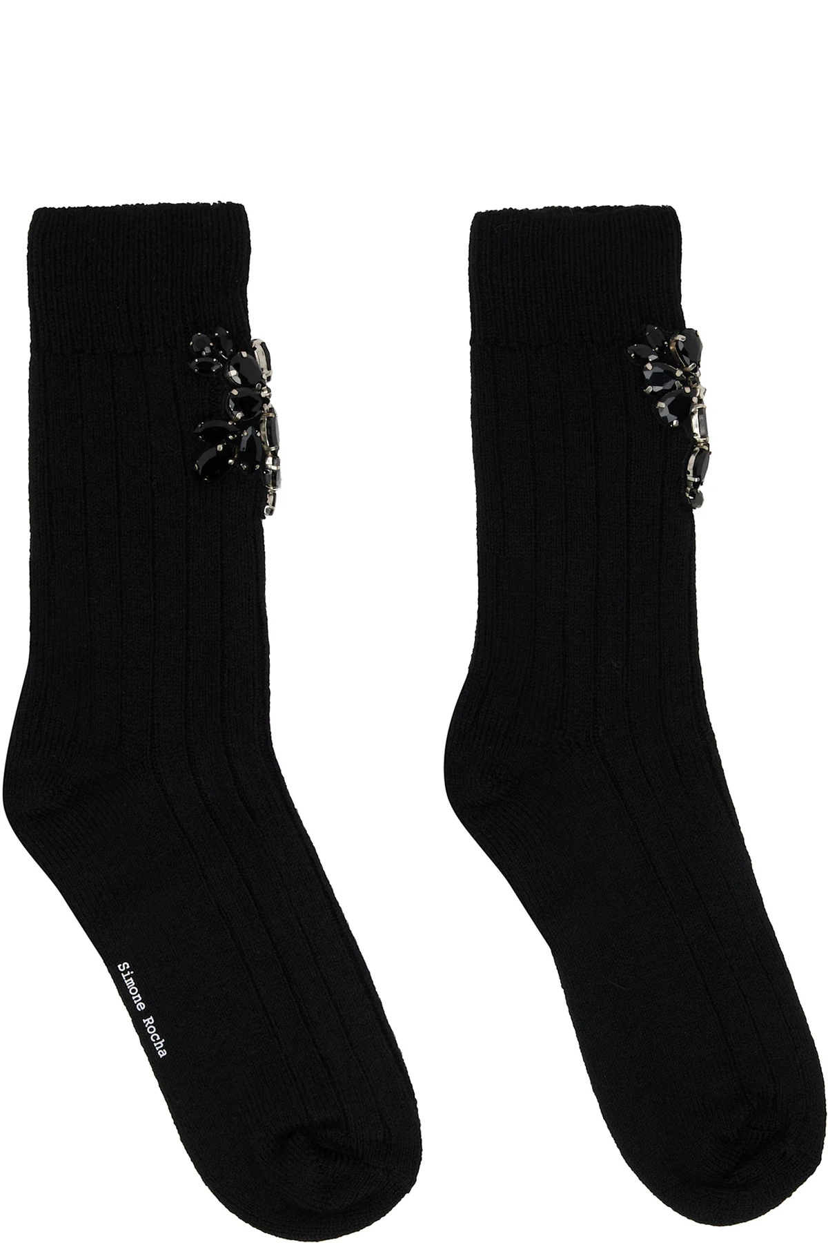 Black Embellished Rose Ankle Socks