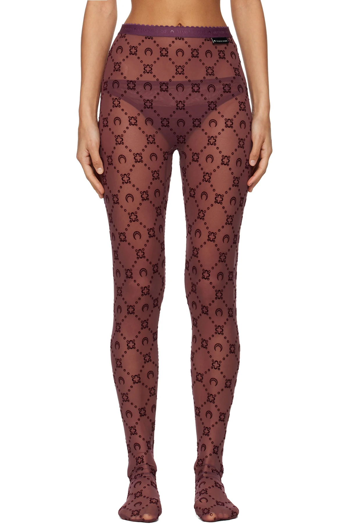 Burgundy Moonogram Mesh Flock Tights