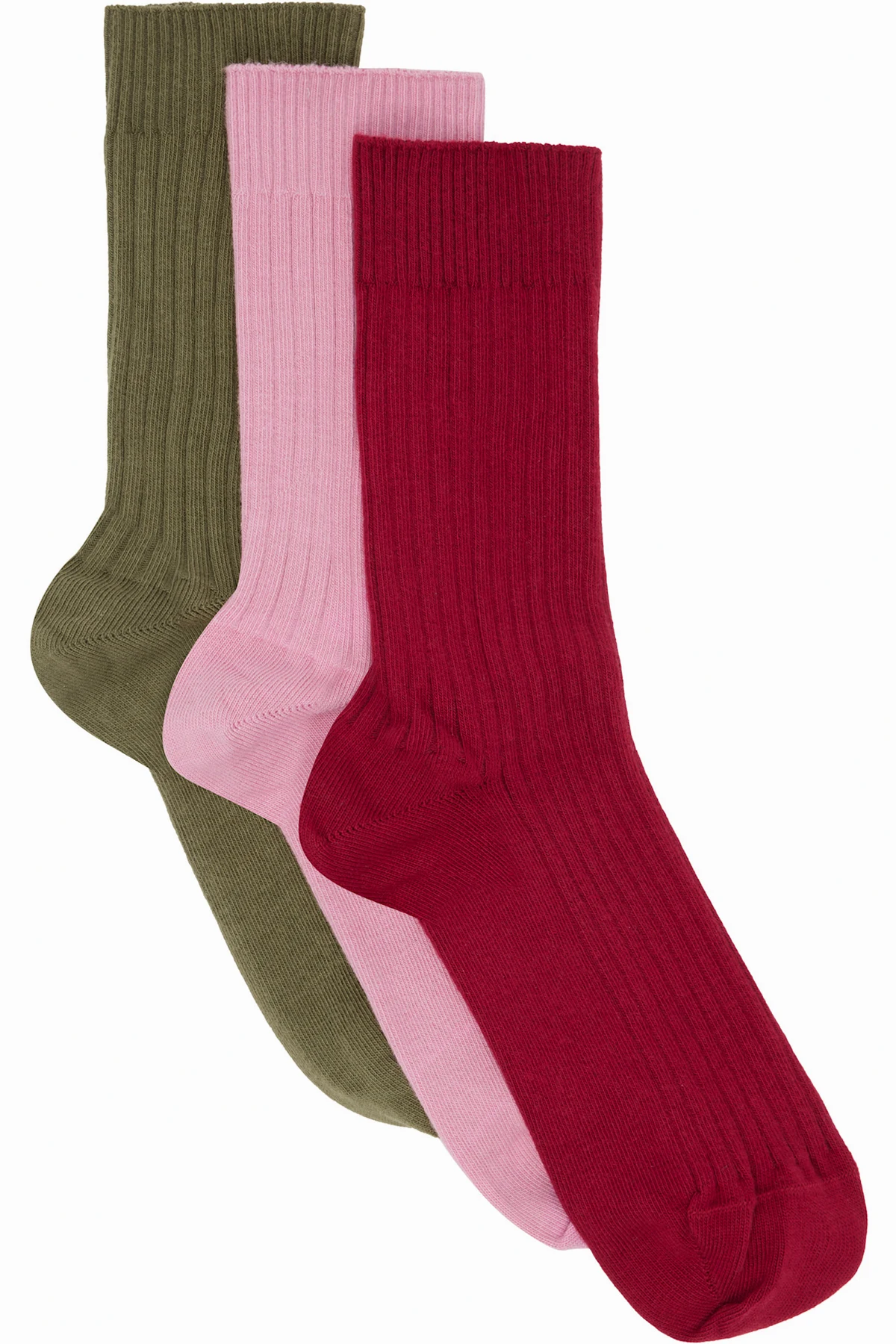 Three-Pack Multicolor Organic Cotton Rib Overankle Socks