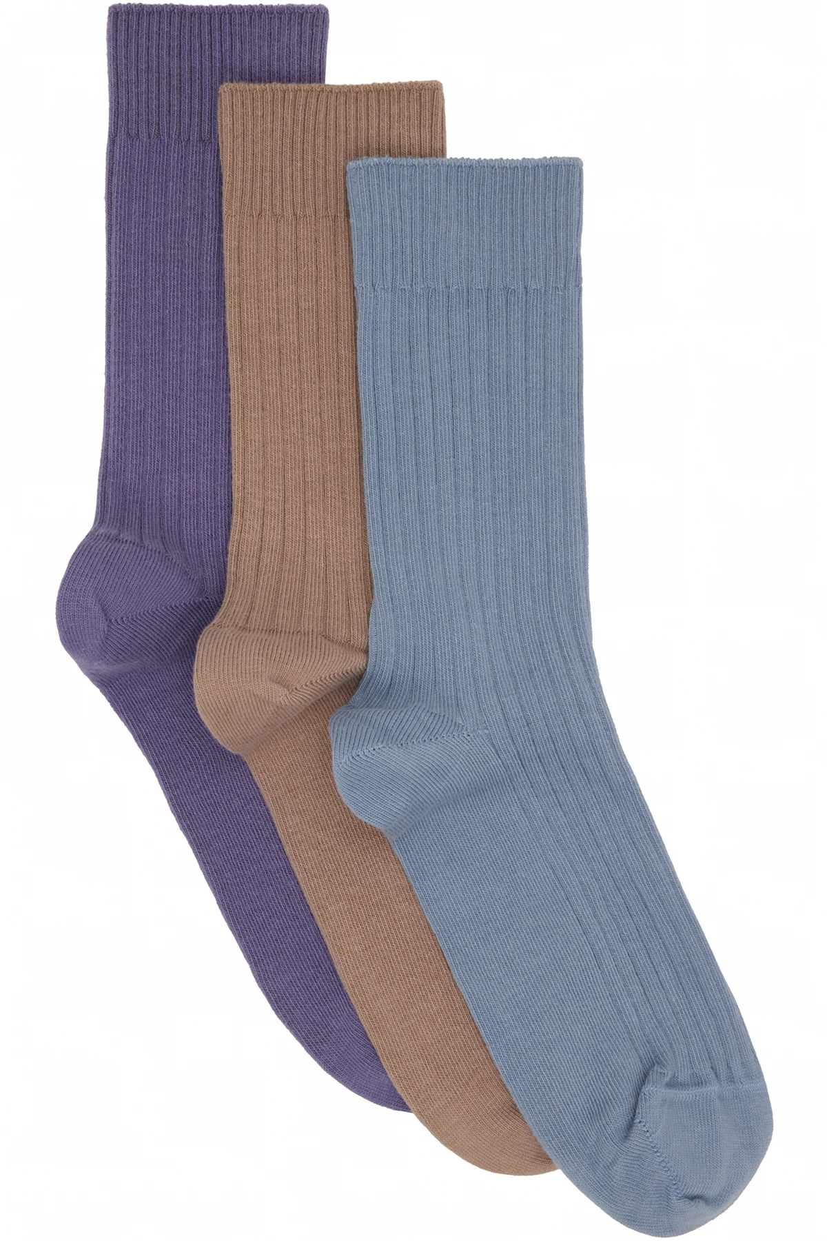 Three-Pack Multicolor Cotton Rib Overankle Socks