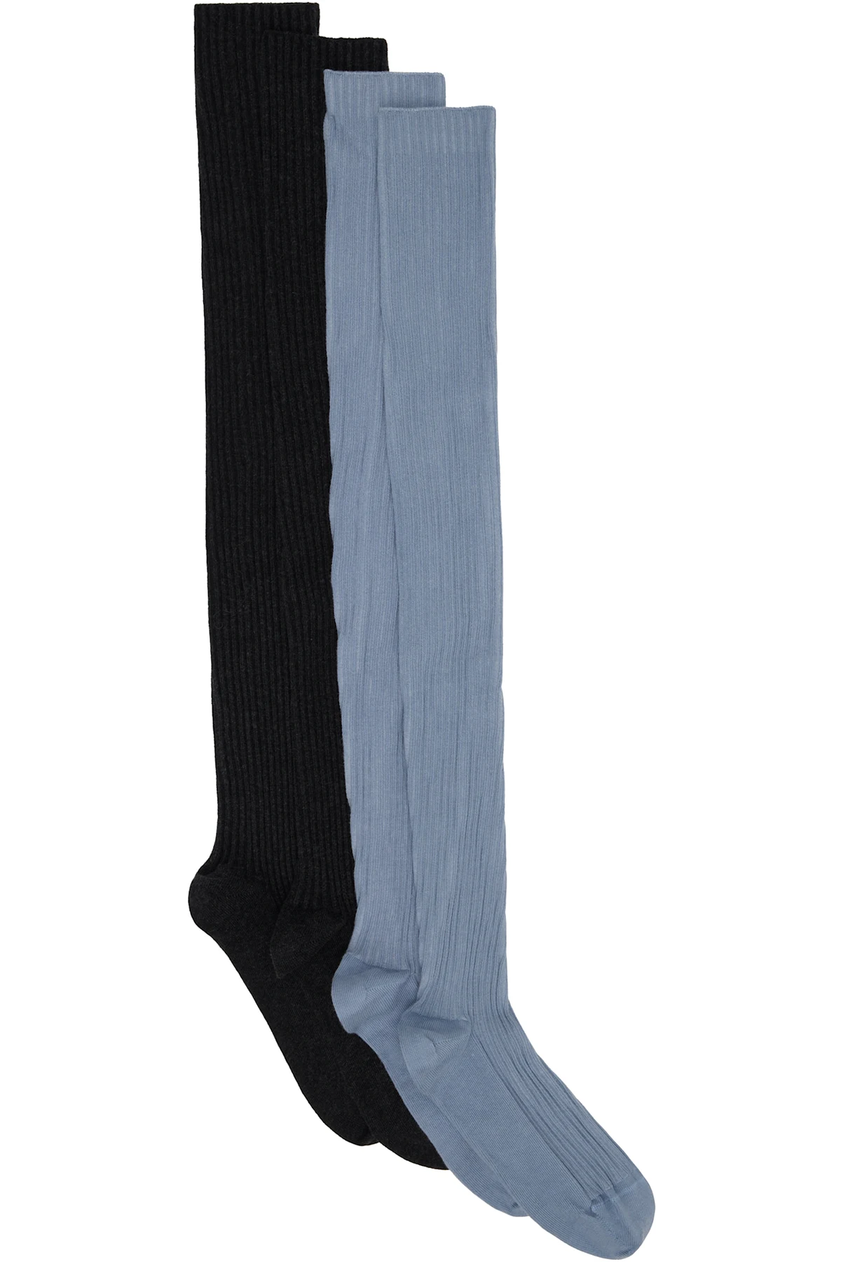Two-Pack Black & Blue Cotton Rib Overknee Socks