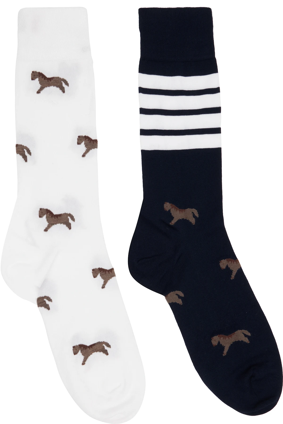 White & Navy Funmix Geese Jacuquard Mid Calf Socks