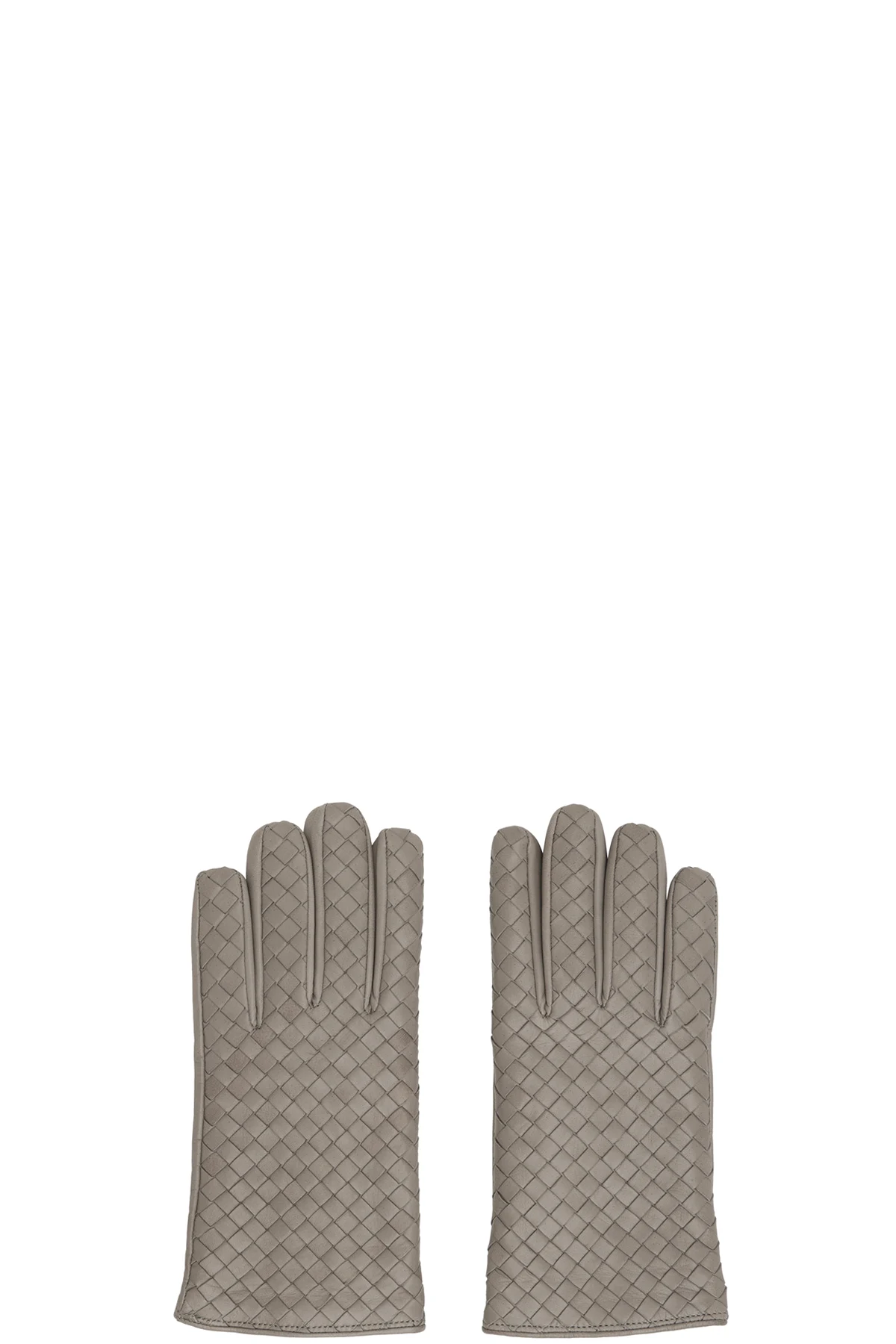 Gray Intrecciato Leather Gloves