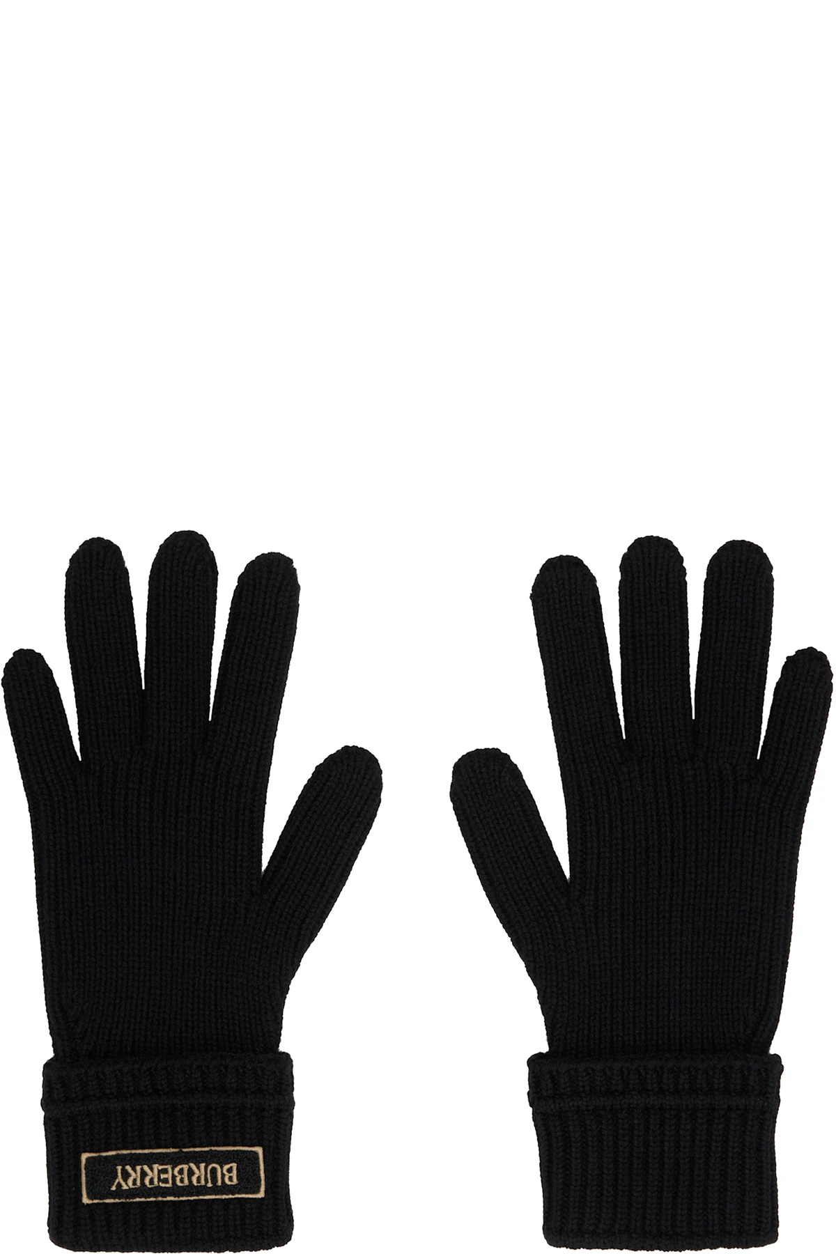 Black Logo Patch Wool Gloves