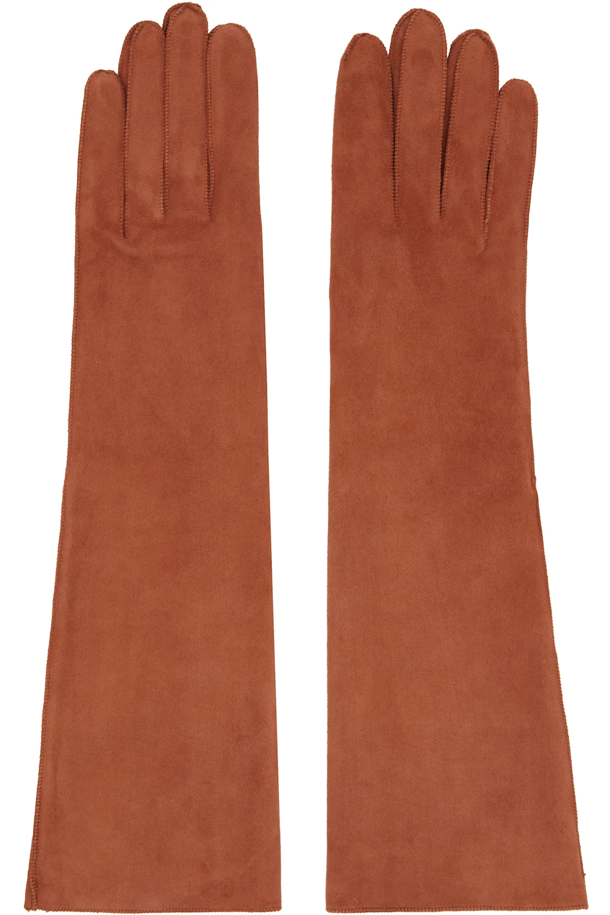 Brown Long Slim Suede Gloves