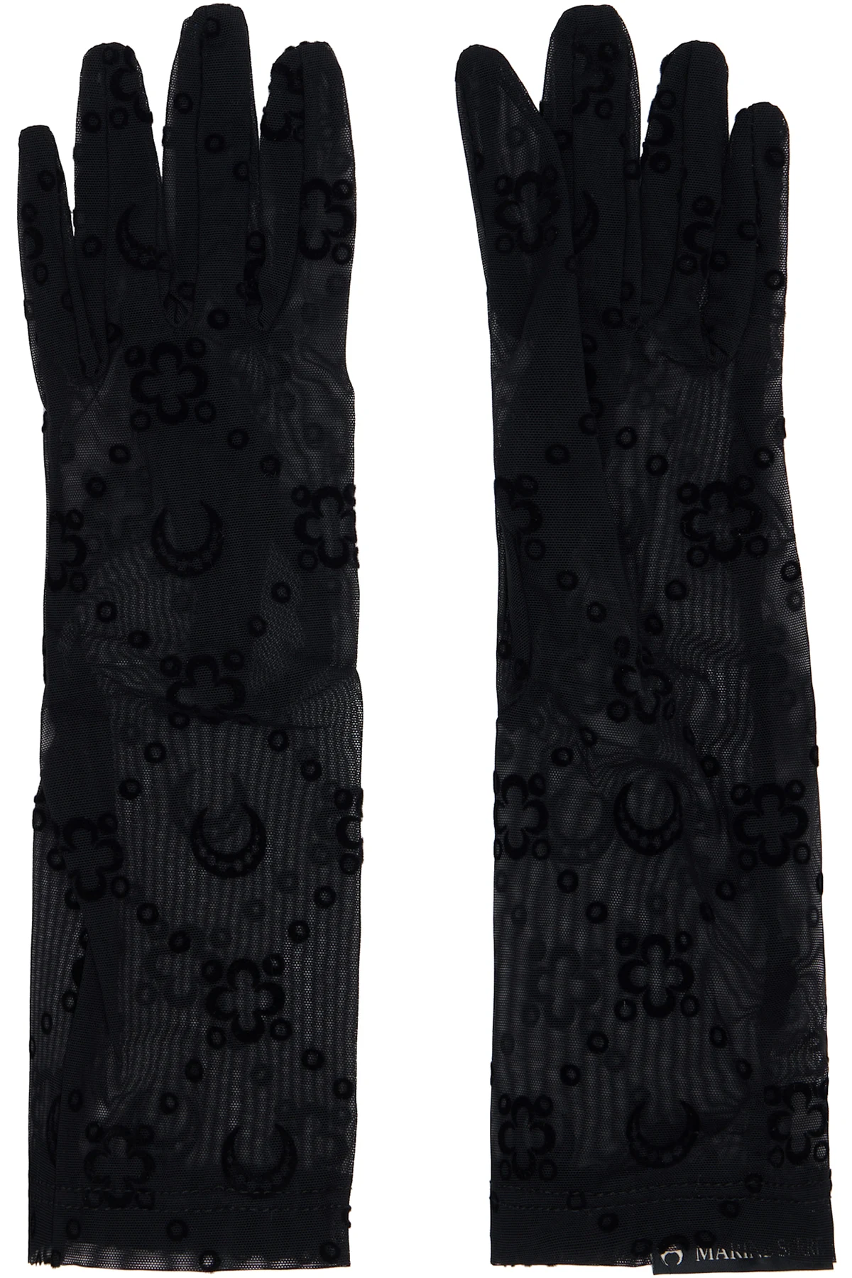 Black Moonogram Mesh Flock Short Gloves