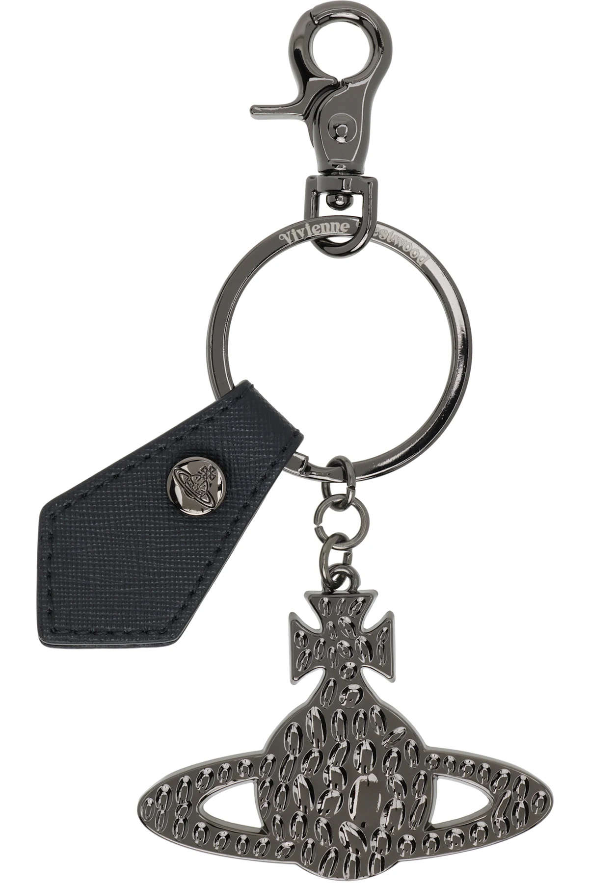 Black Saffiano Hammered Orb Keychain