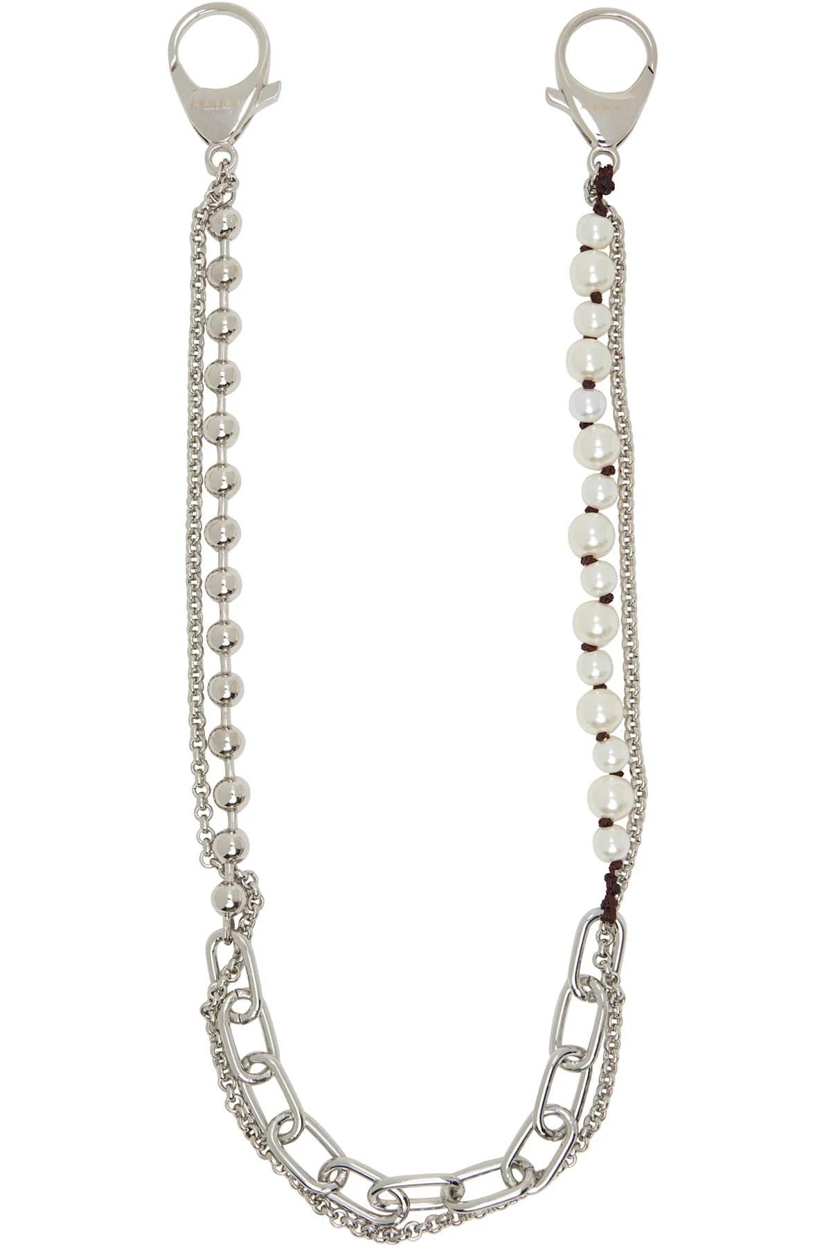 Silver & White Metal & Faux-Pearls Charm Wallet Chain