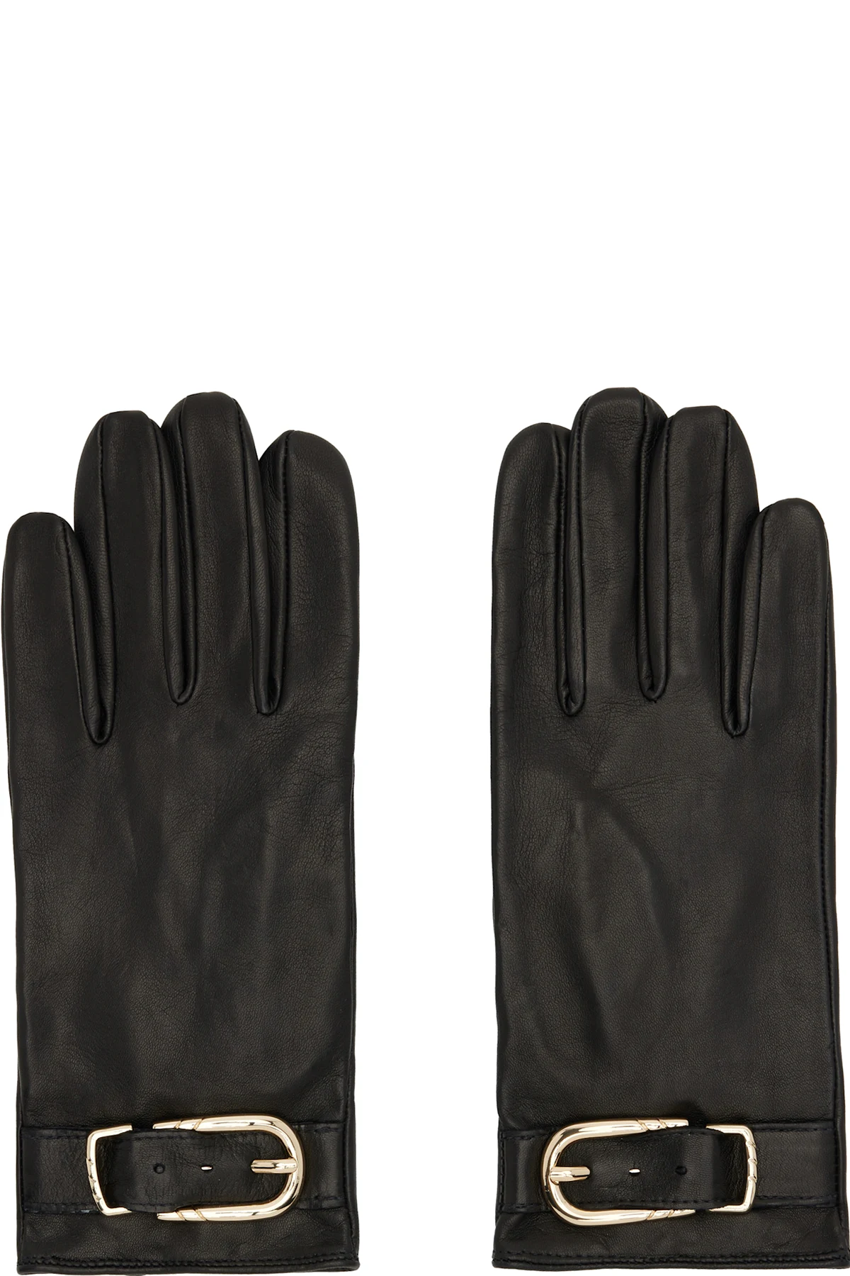 Black Buckle Appliqué Leather Gloves