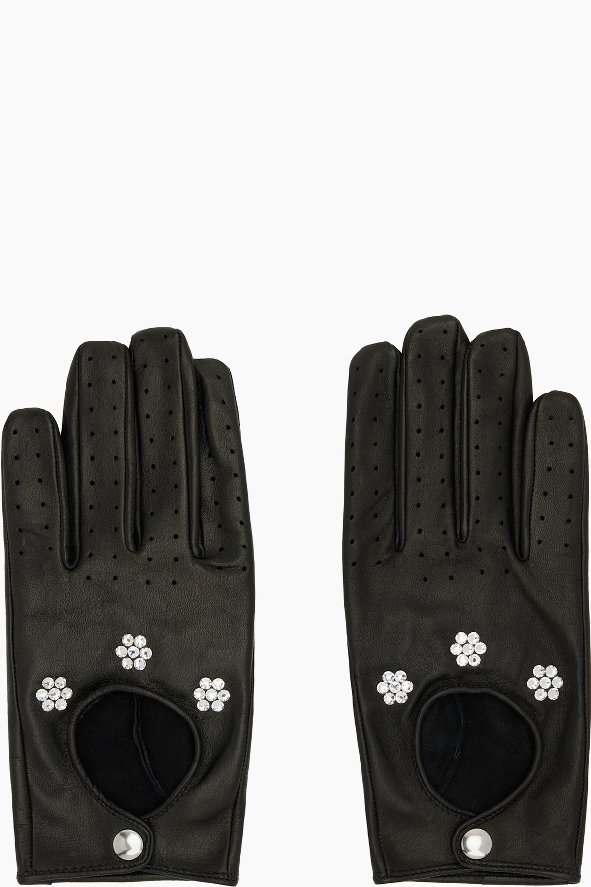 Black Floral Studded Appliqué Driving Gloves