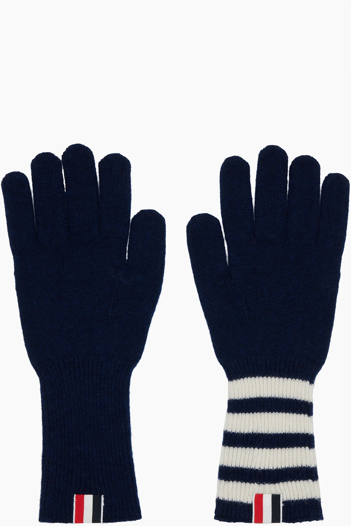 Navy Cashmere Ribbed 4-Bar Gloves