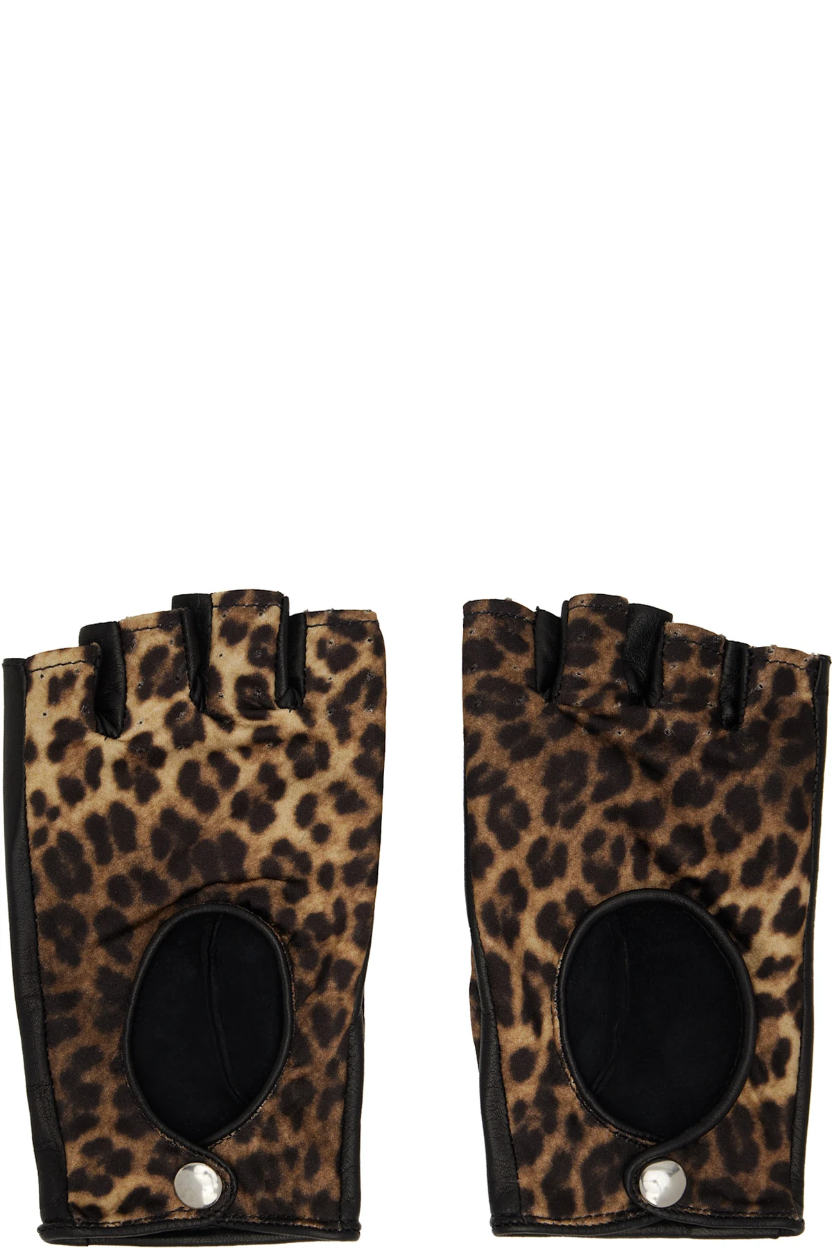 Black & Beige Open Finger Driving Gloves