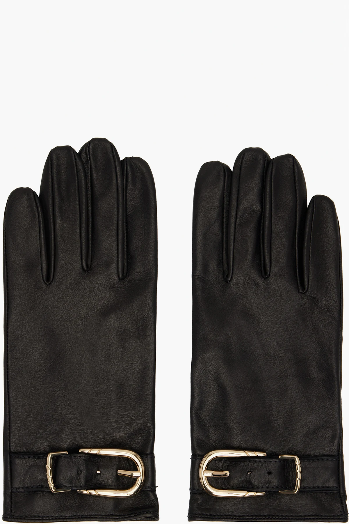 Black Leather Buckle Gloves