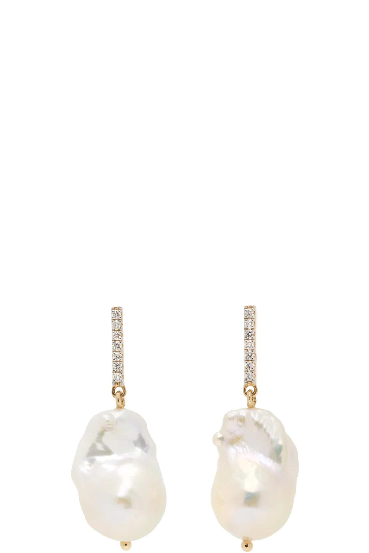 White Diamond Bar Baroque Pearl Earrings