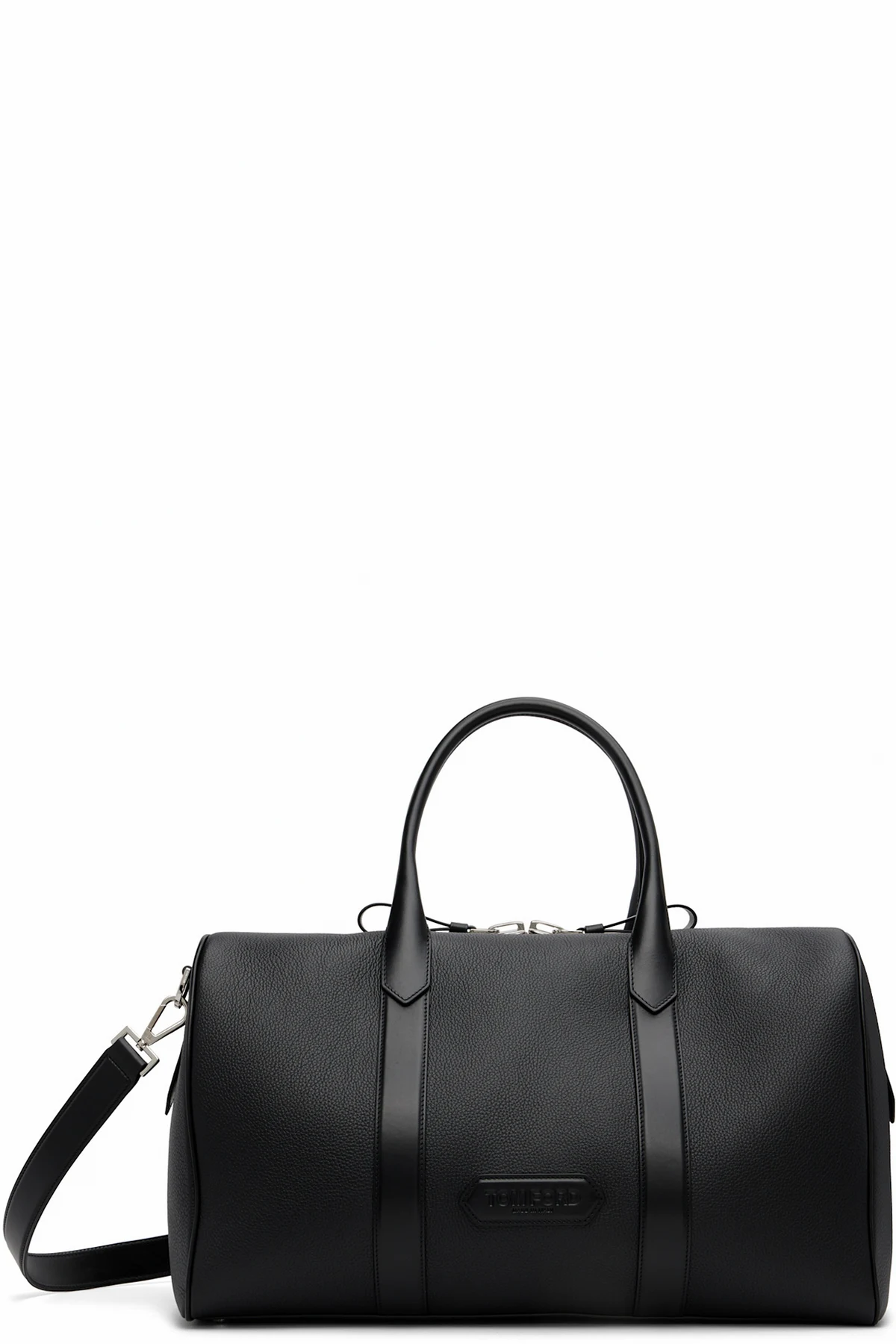 Black Soft Grain Leather Wide Medium Duffle Bag