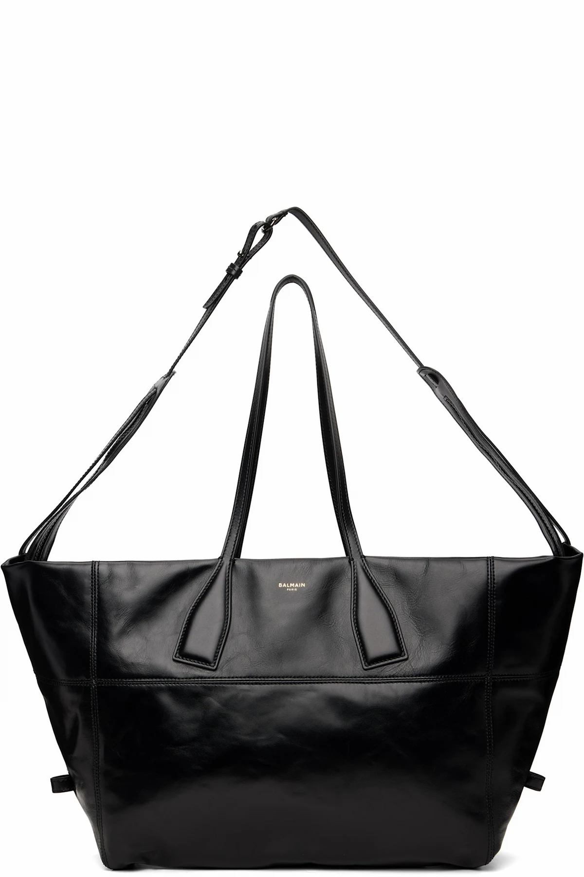 Black Track Zips Calfskin Tote Bag