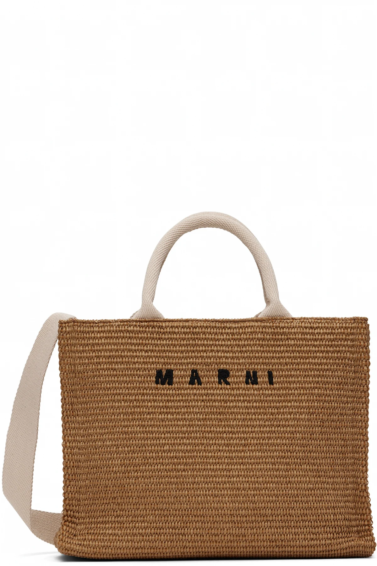 Beige Raffia-Effect Small Tote