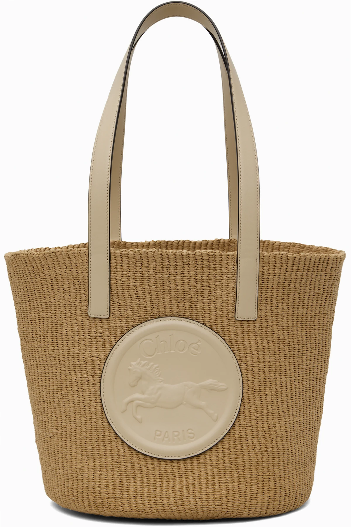 Beige & Off-White Large Horse Medal Basket Tote