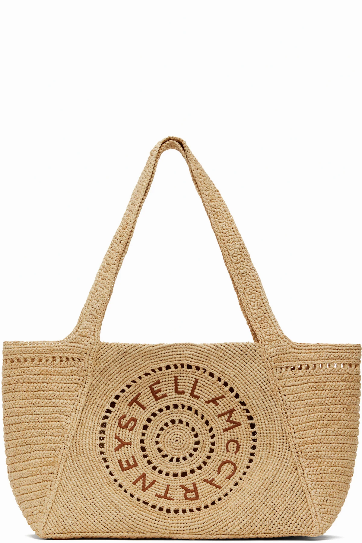 Beige Logo Raffia Medium Tote