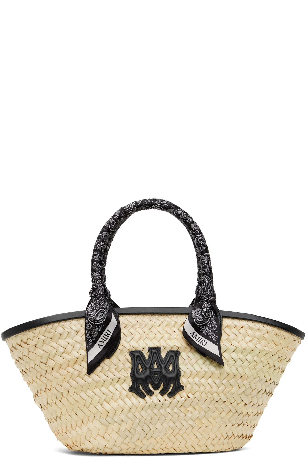 Beige & Black MA Raffia Micro Tote