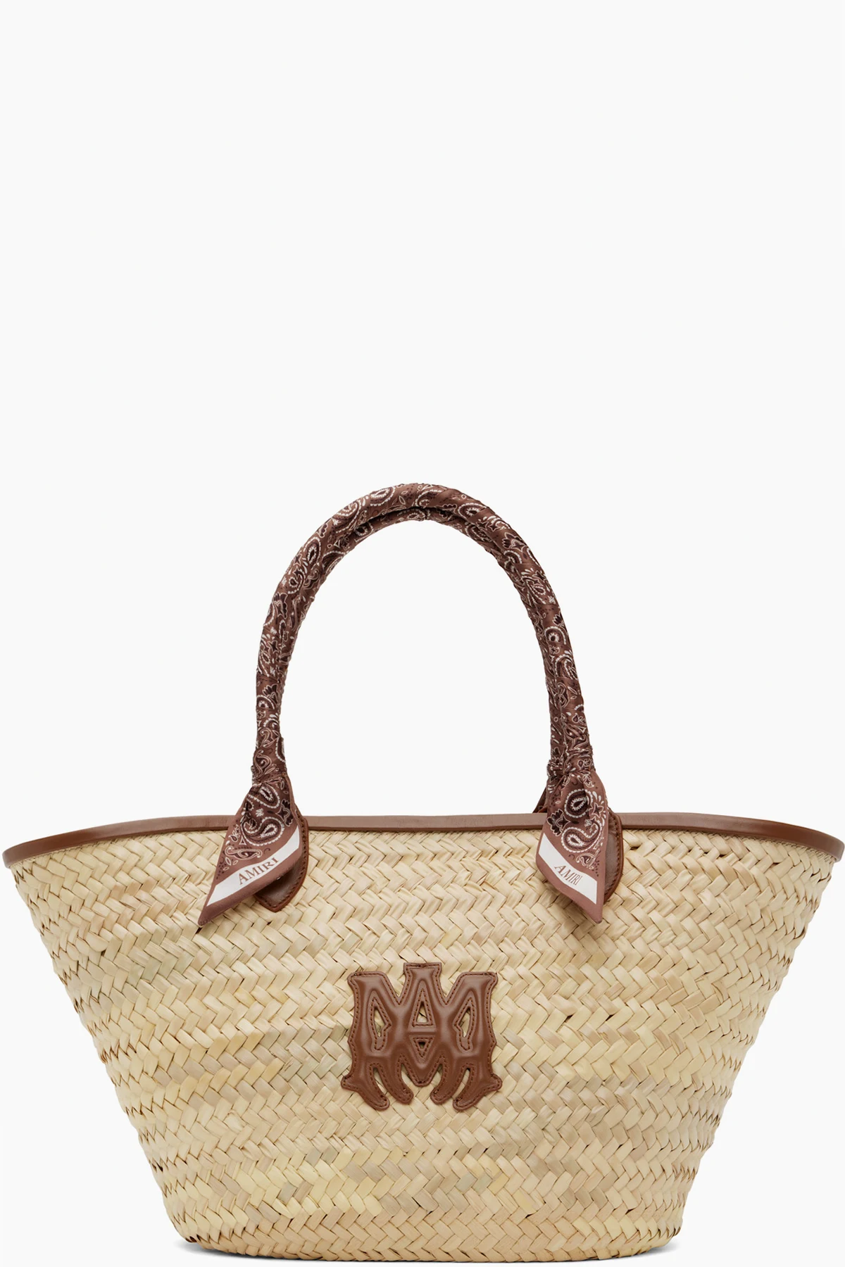 Beige & Brown MA Raffia Macro Tote